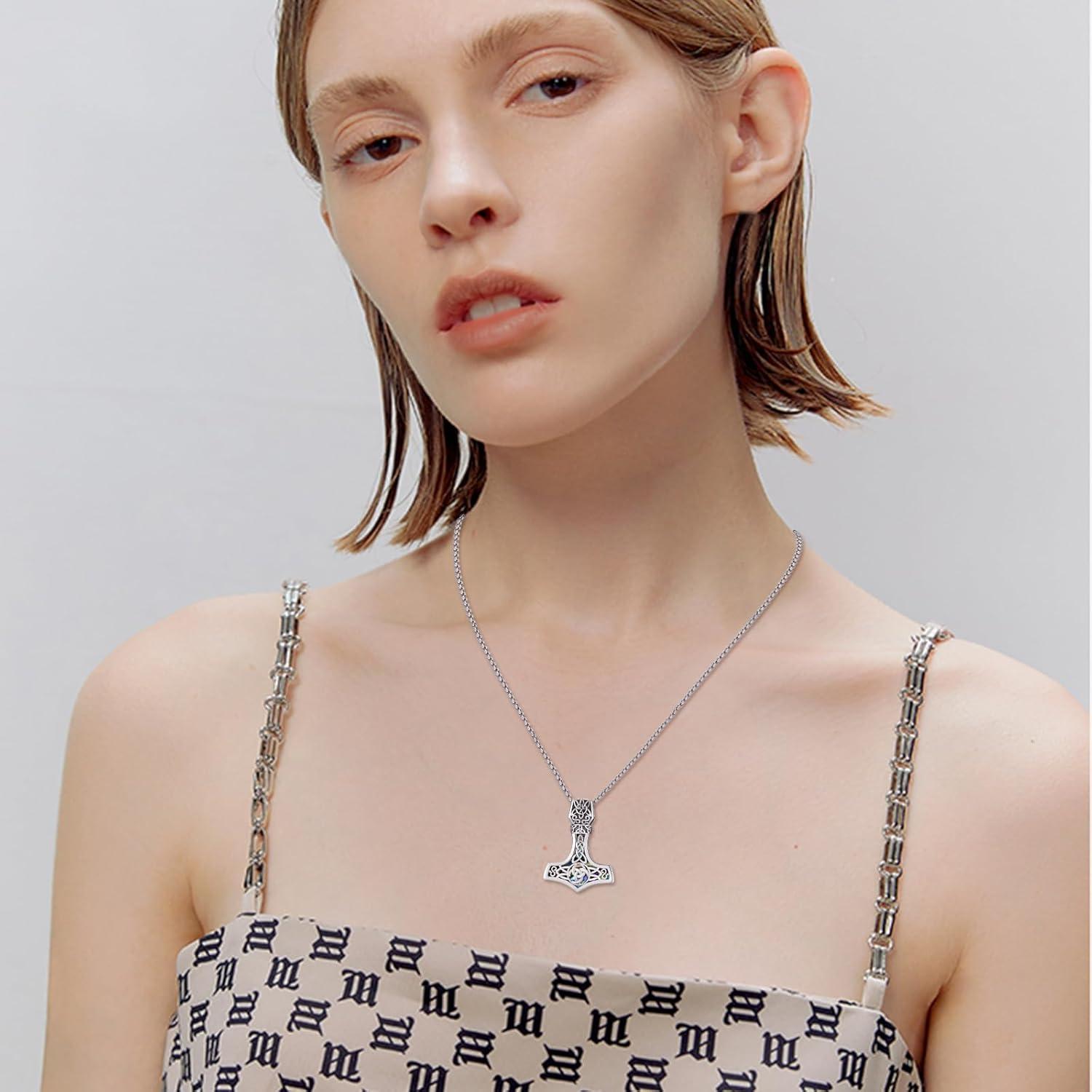 Collar Martillo de Thor Vikingo 925 Plata Esterlina con Cadena 55.88 cm