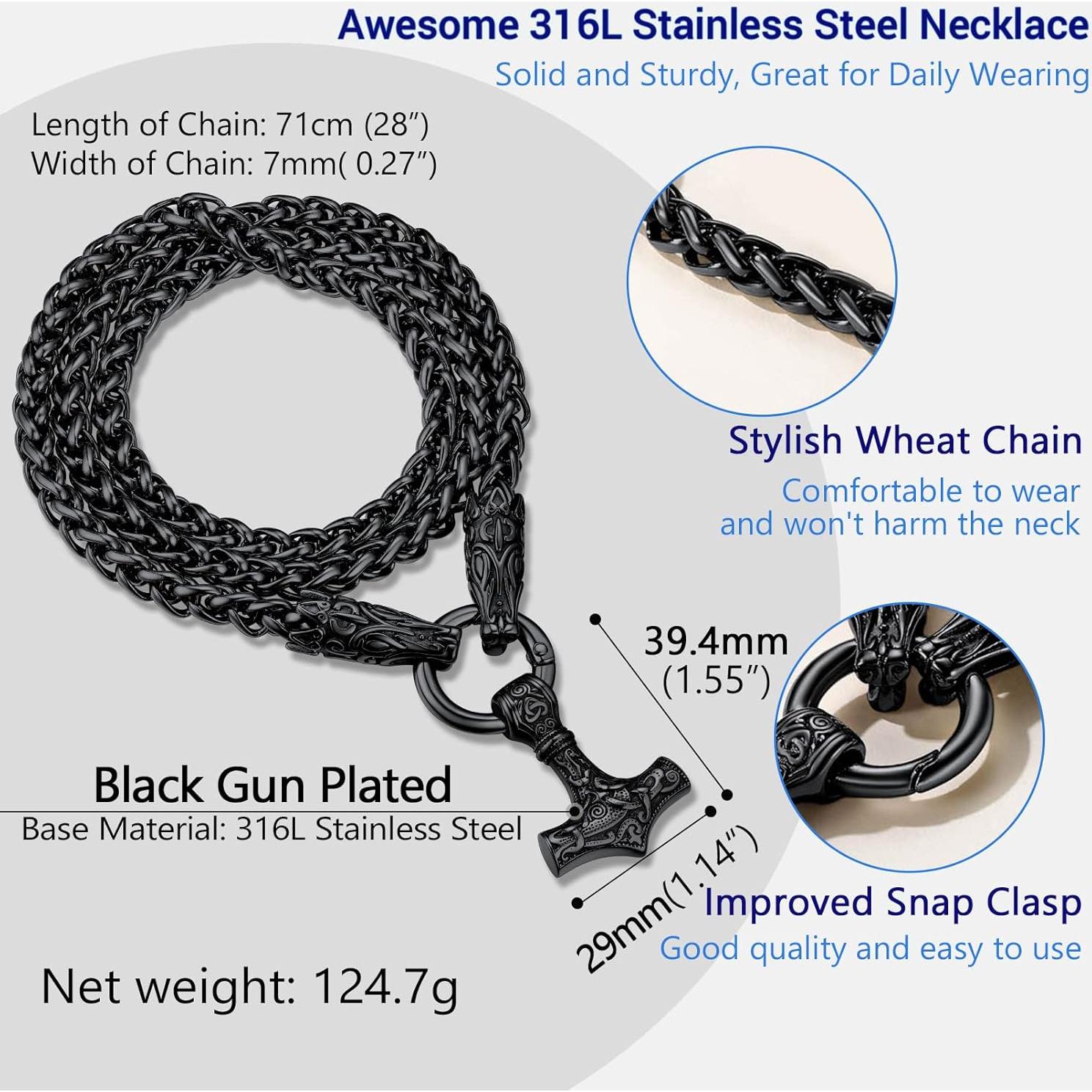 Collar Vikinga Prosteel Martillo de Thor Acero Inoxidable 71cm