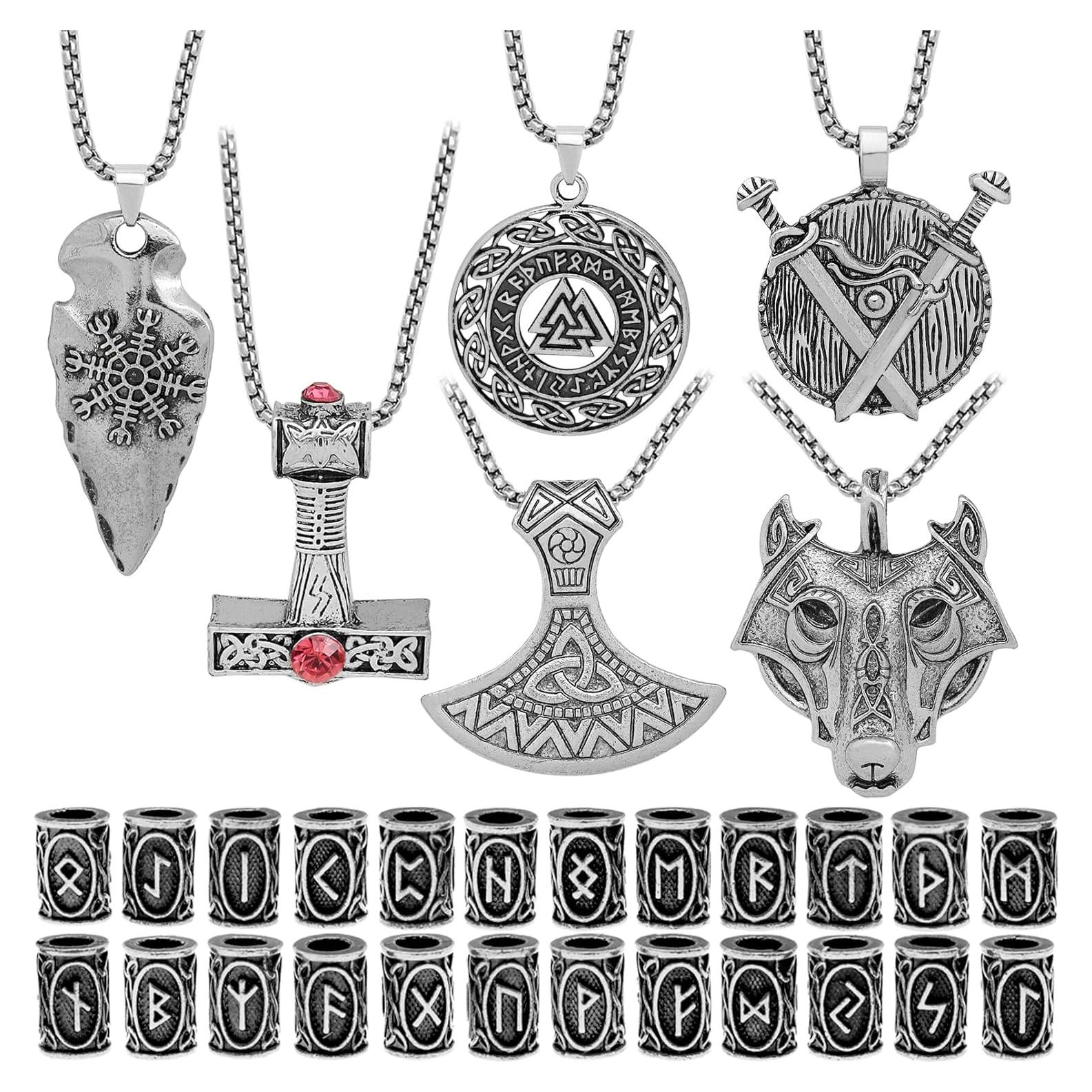 30 Piezas Collar Runas Vikingas Fscwlmon Amuleto Protección 60cm