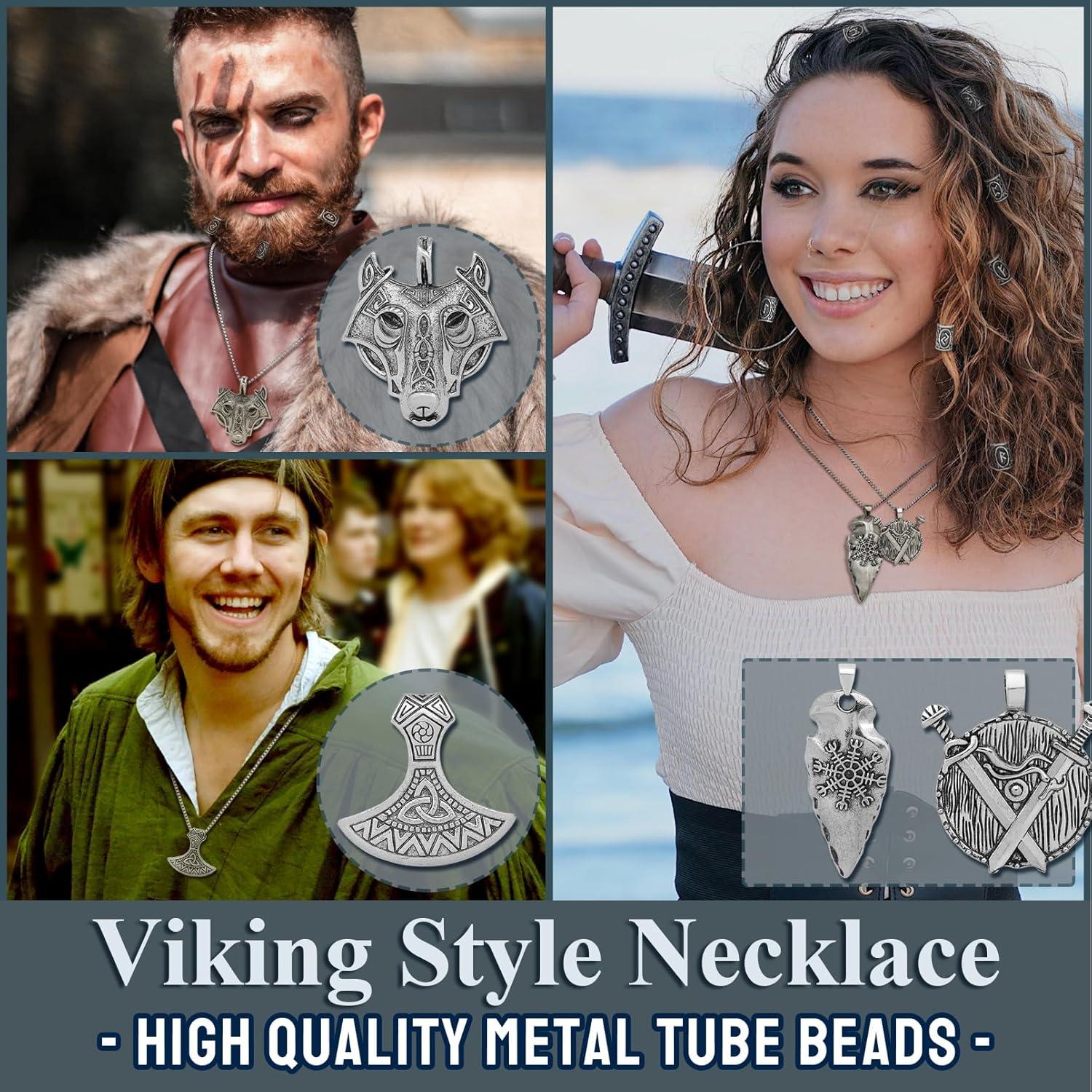 30 Piezas Collar Runas Vikingas Fscwlmon Amuleto Protección 60cm