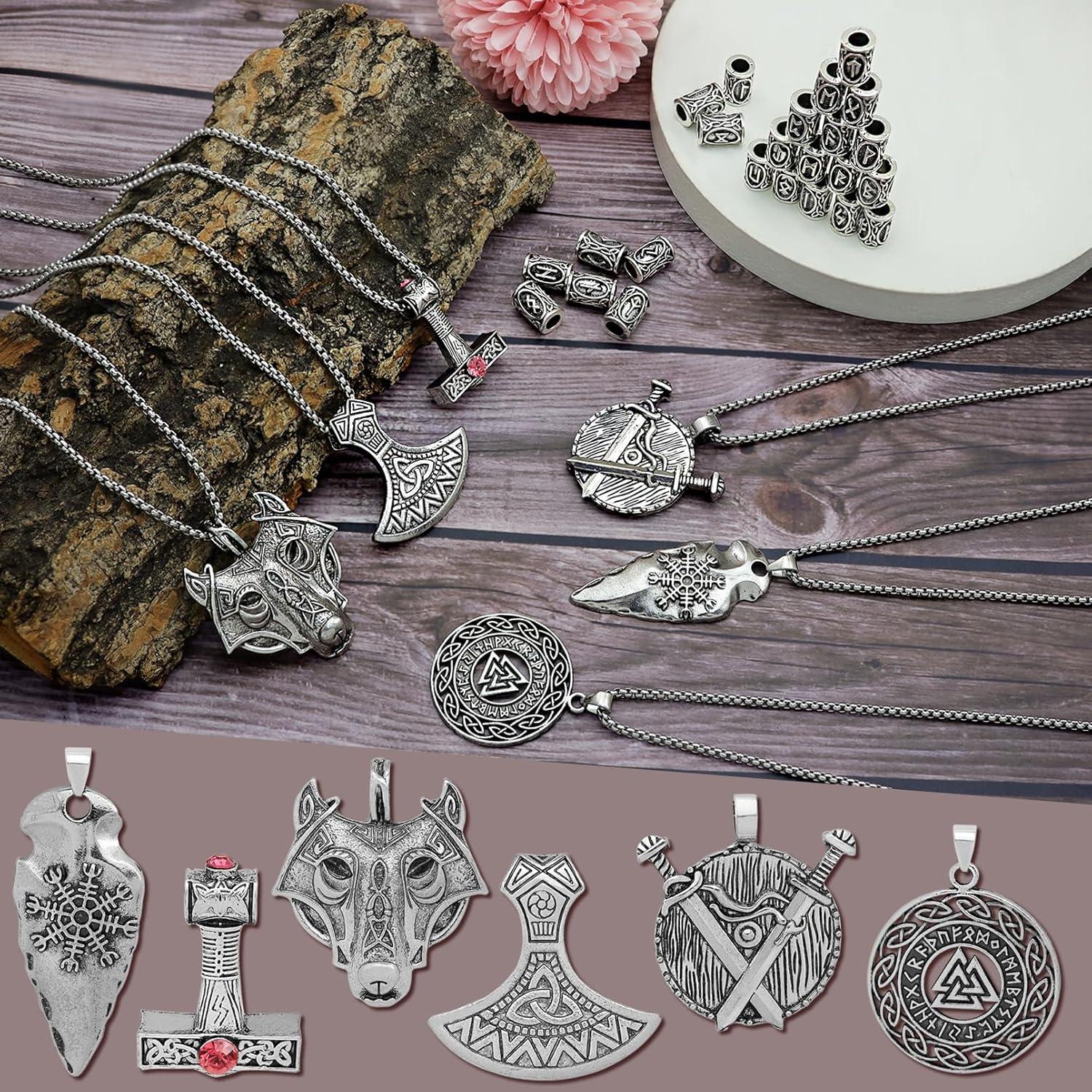 30 Piezas Collar Runas Vikingas Fscwlmon Amuleto Protección 60cm