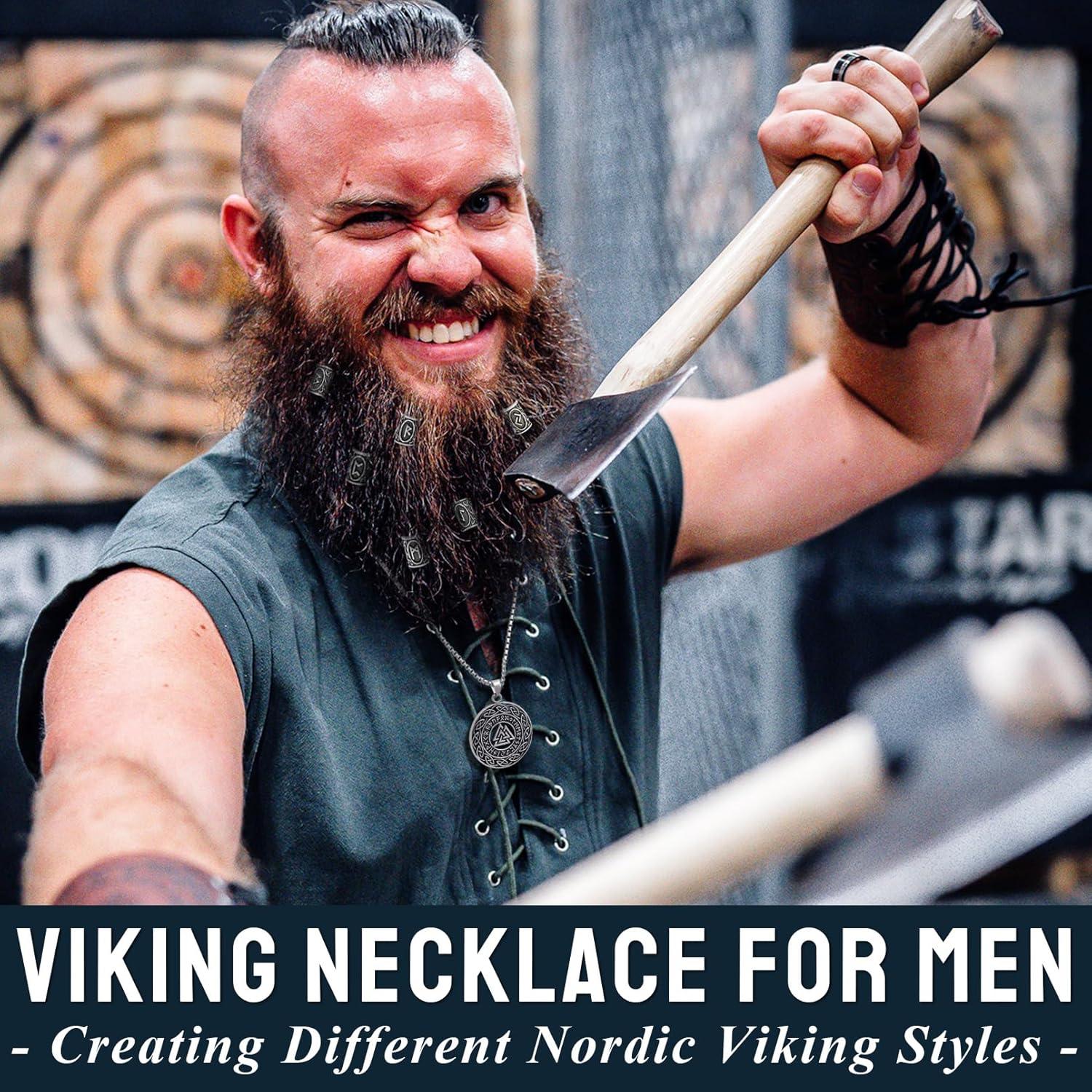 30 Piezas Collar Runas Vikingas Fscwlmon Amuleto Protección 60cm