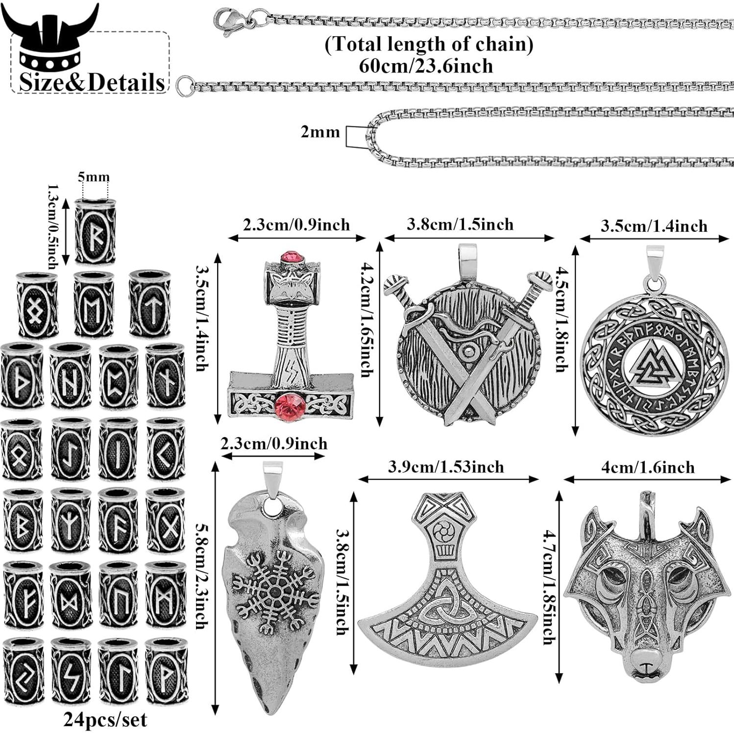 30 Piezas Collar Runas Vikingas Fscwlmon Amuleto Protección 60cm