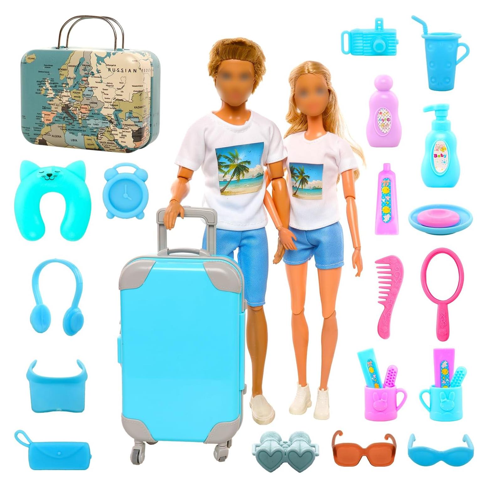 Ropa de Viaje para Muñecas Miunana 29 Piezas Maleta Azul