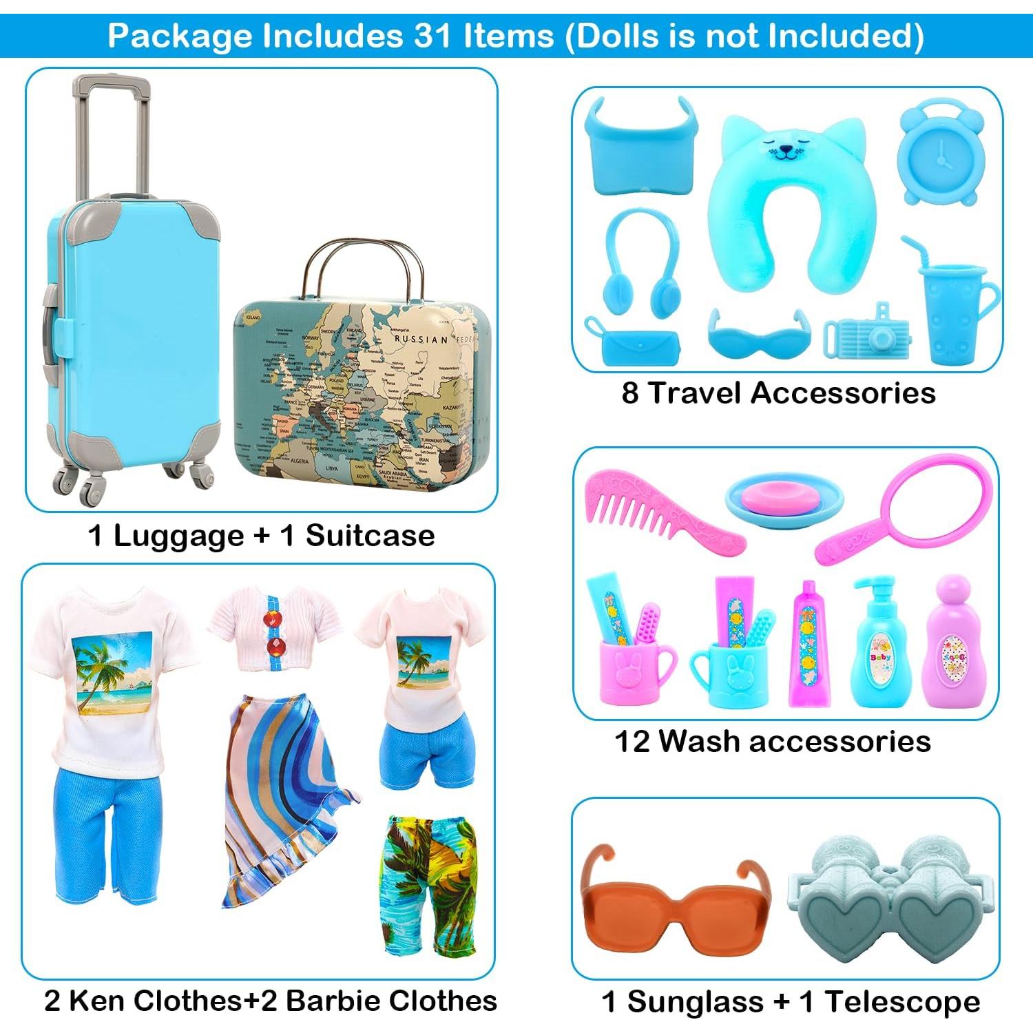 Ropa de Viaje para Muñecas Miunana 29 Piezas Maleta Azul
