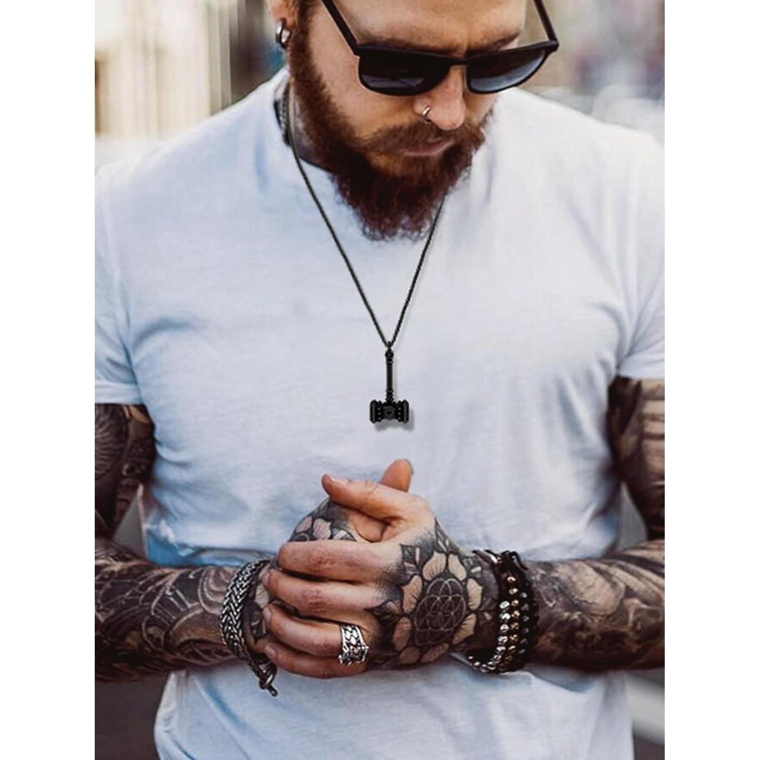 Collar de Martillo de Thor Oaldilee Joyería Acero Inoxidable Negro