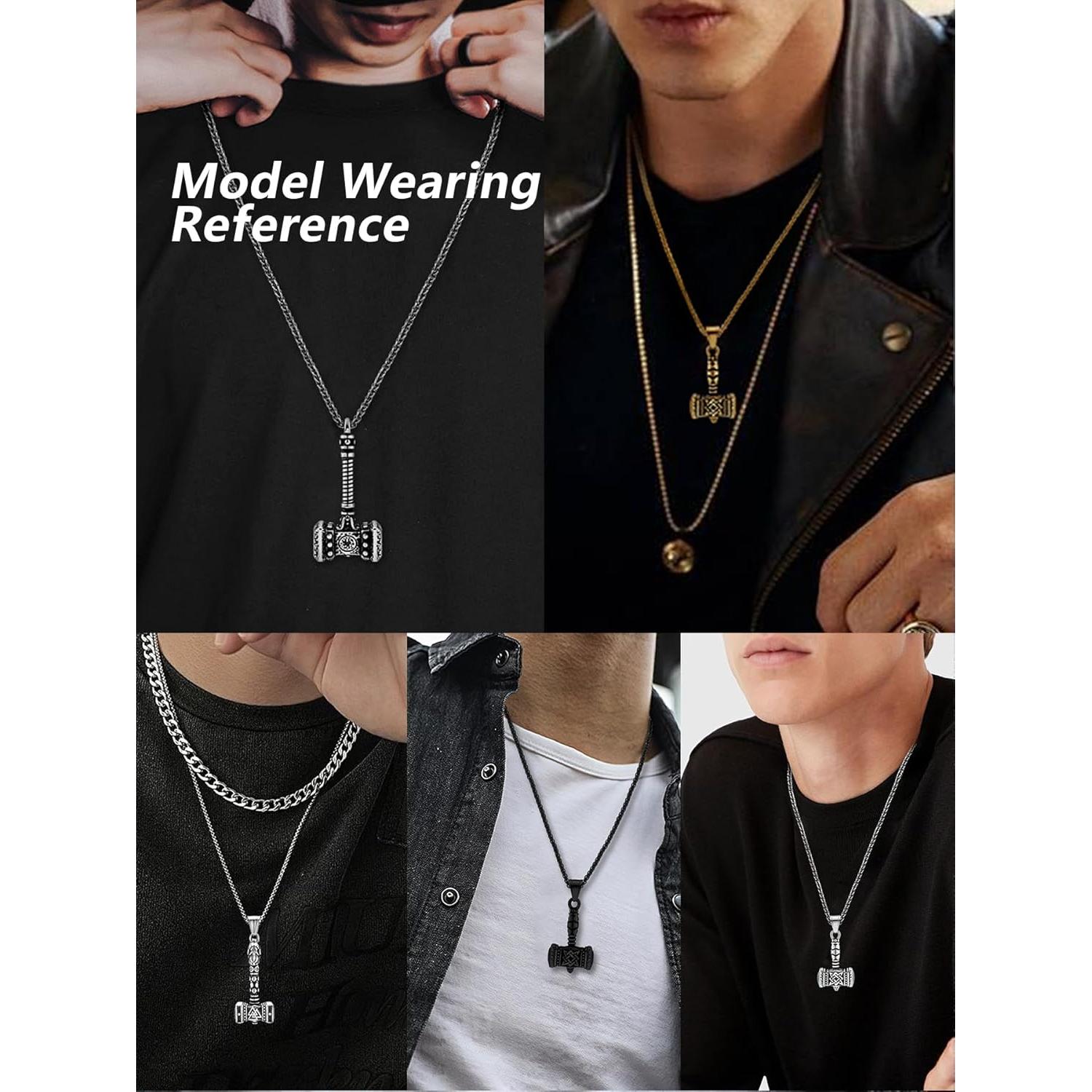 Collar de Martillo de Thor Oaldilee Joyería Acero Inoxidable Negro