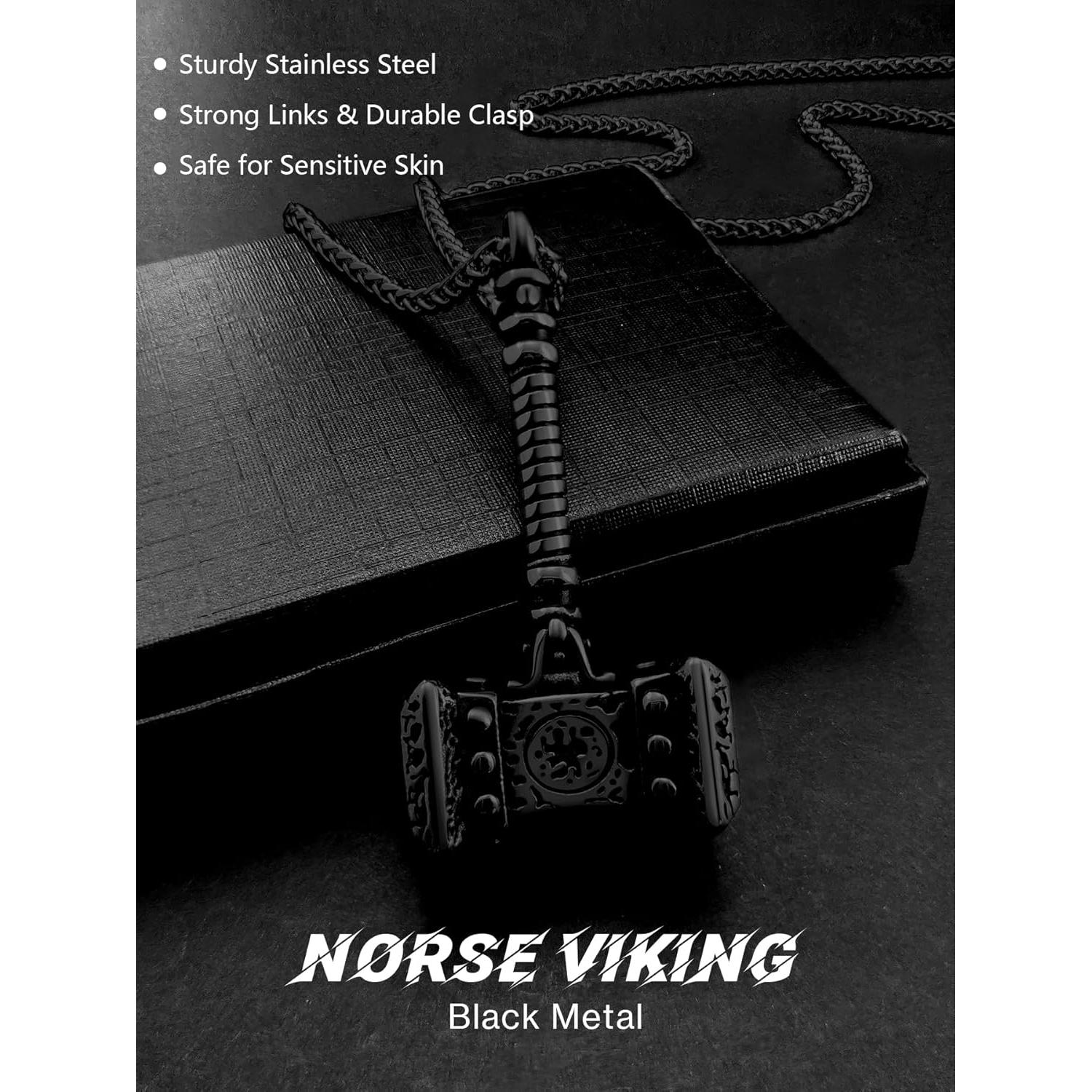 Collar de Martillo de Thor Oaldilee Joyería Acero Inoxidable Negro