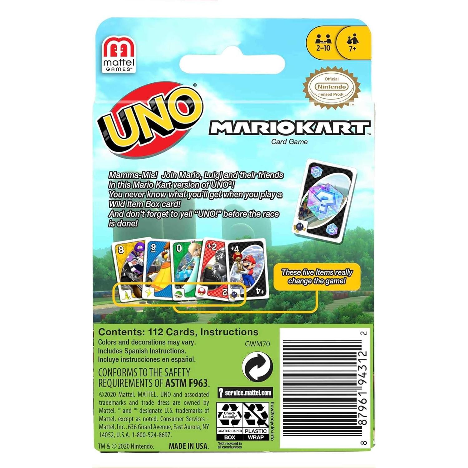 Juego de Cartas UNO Mario Kart Mattel - Edición Estándar para 2 a 10 Jugadores
