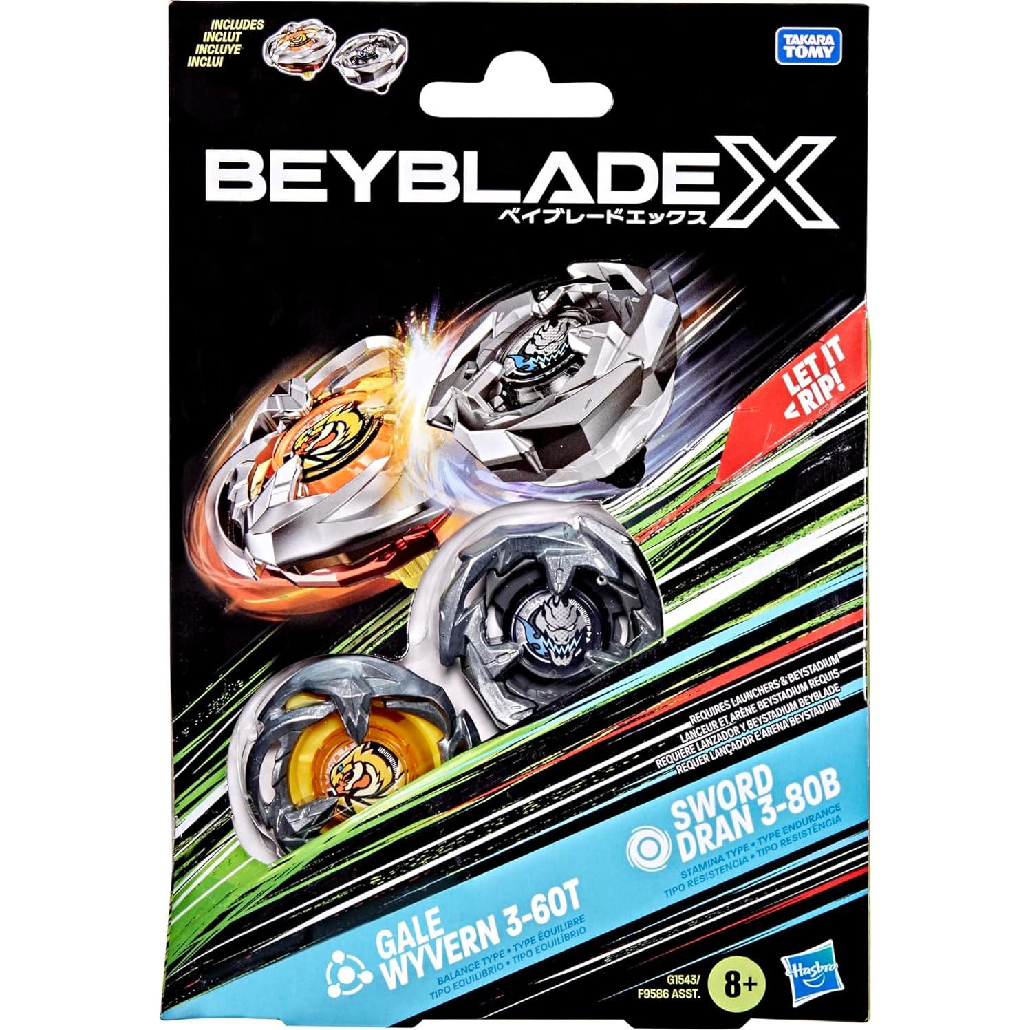 Set Doble Beyblade X Gale Wyvern 3-60T y Sword Dran 3-80B
