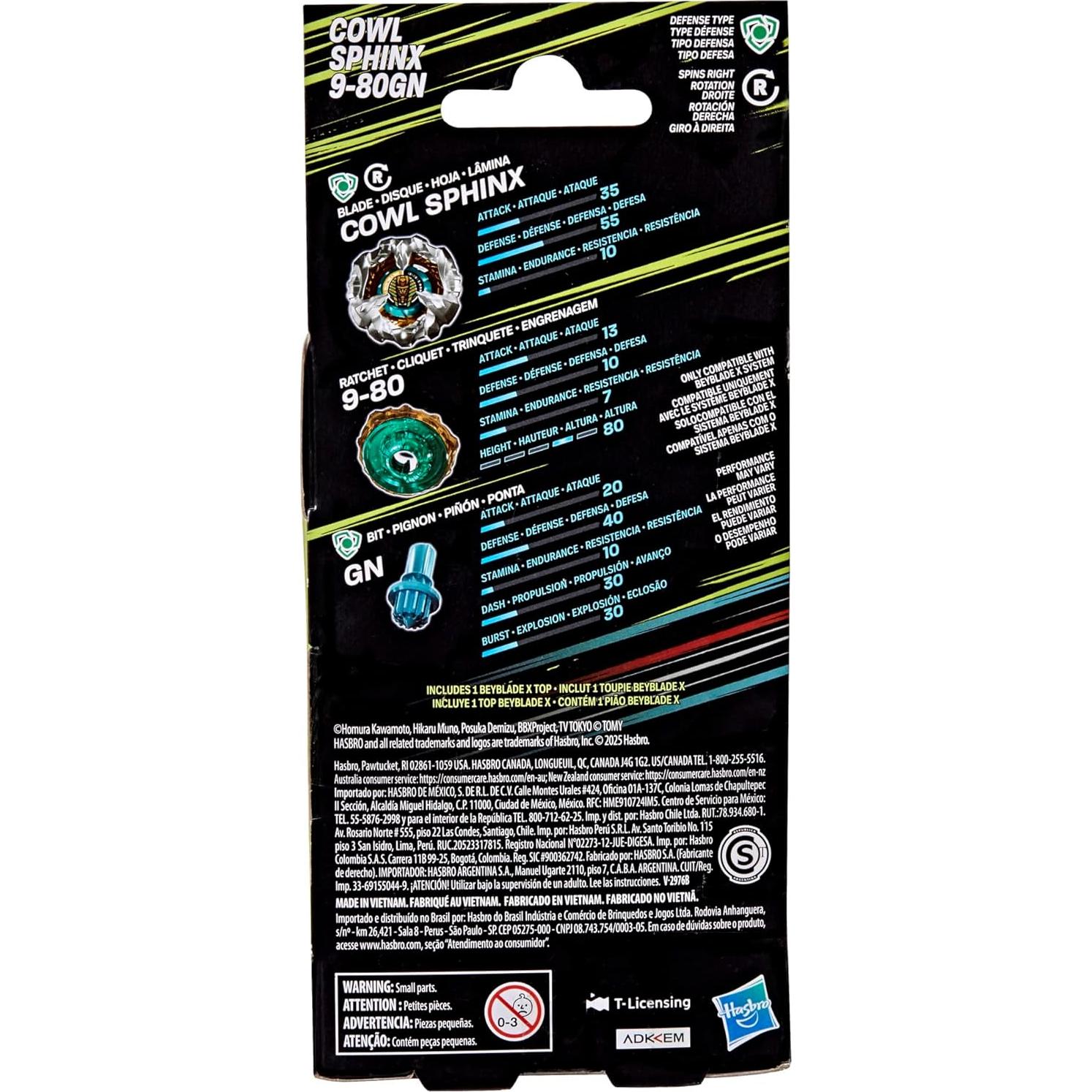 Beyblade X Cowl Sphinx 9-80GN Tipo Defensa - Juguete Hasbro