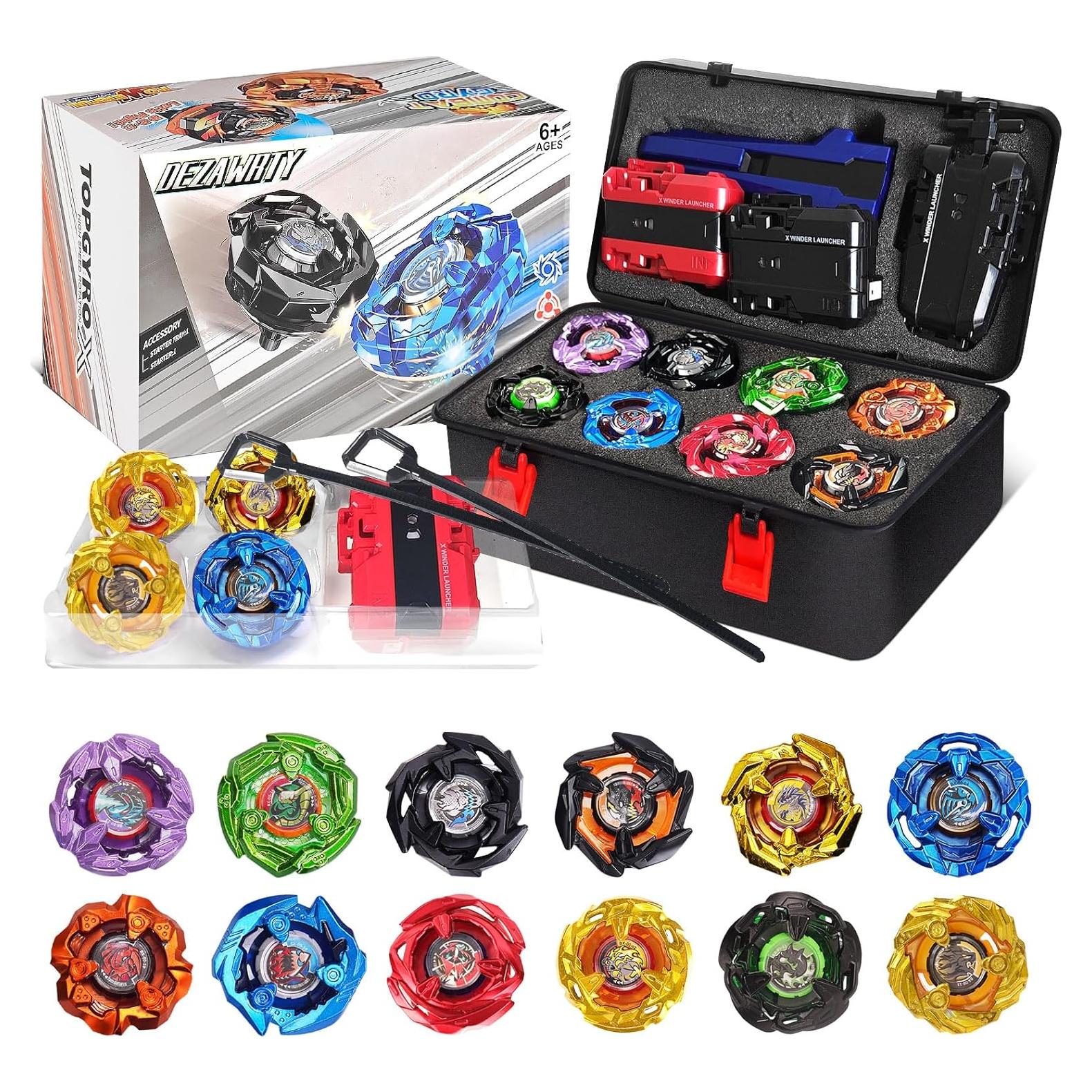 Conjunto de Batalla DEZAWRTY - 12 Trompos Giratorios y 3 Lanzadores