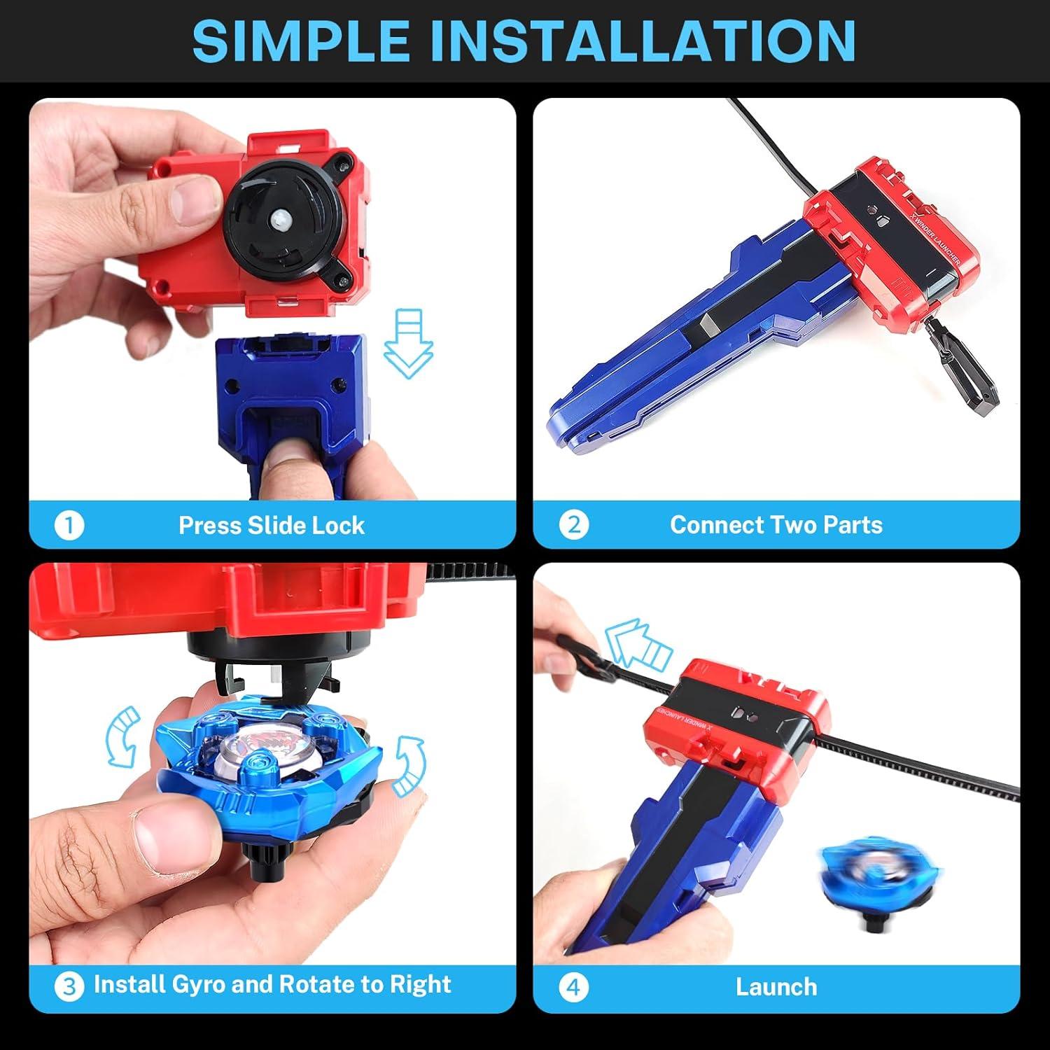 Conjunto de Batalla DEZAWRTY - 12 Trompos Giratorios y 3 Lanzadores