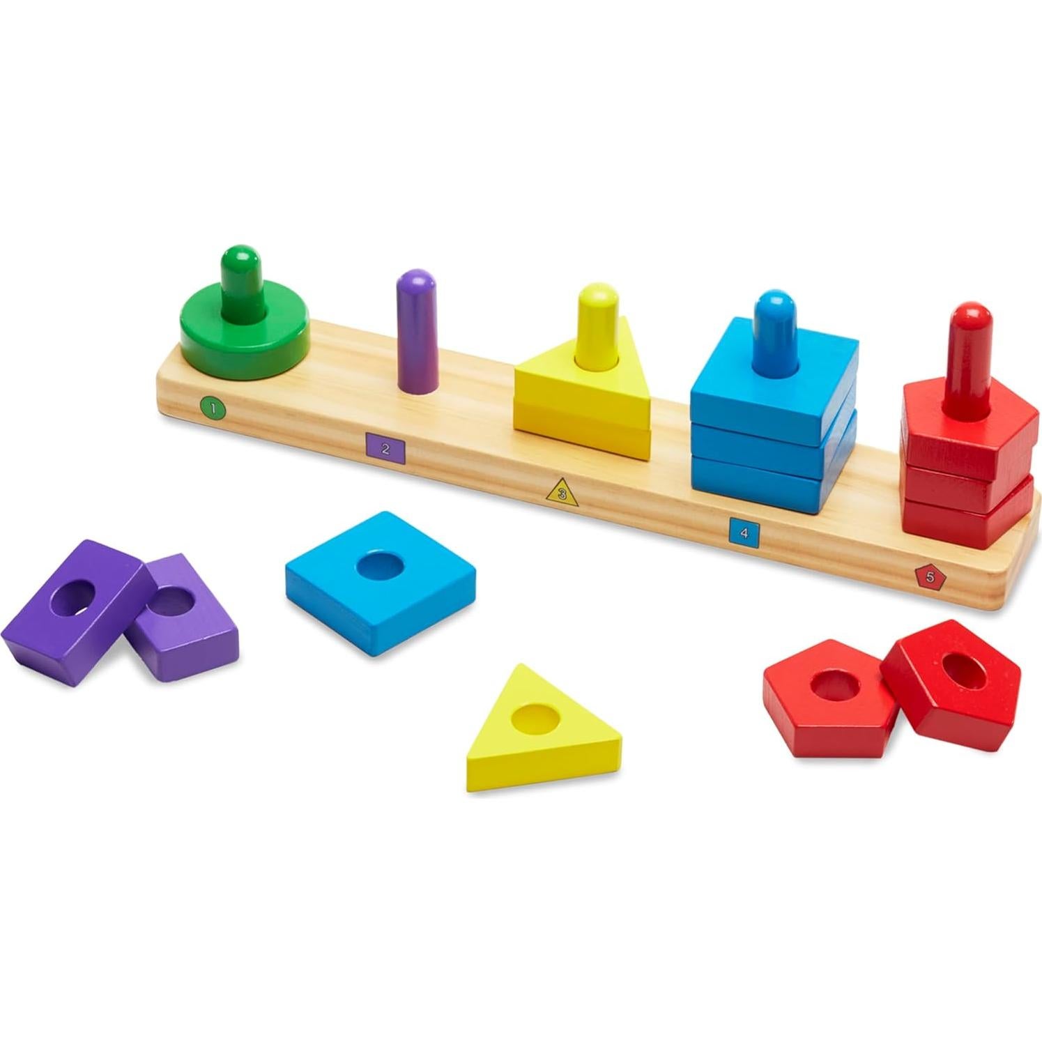 Tablero de Apilar y Clasificar Melissa & Doug - Juguete Educativo de Madera 15 Piezas