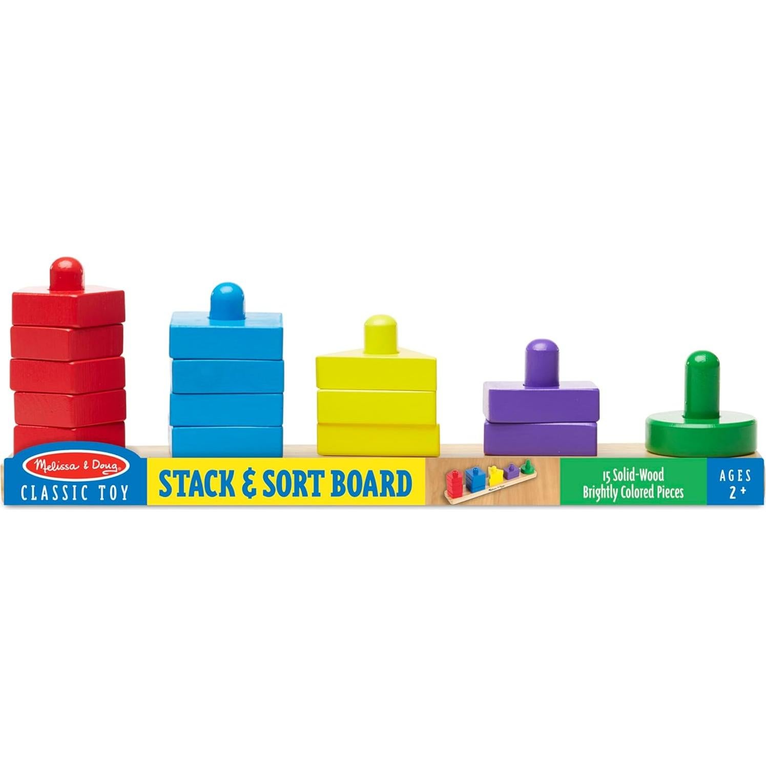 Tablero de Apilar y Clasificar Melissa & Doug - Juguete Educativo de Madera 15 Piezas