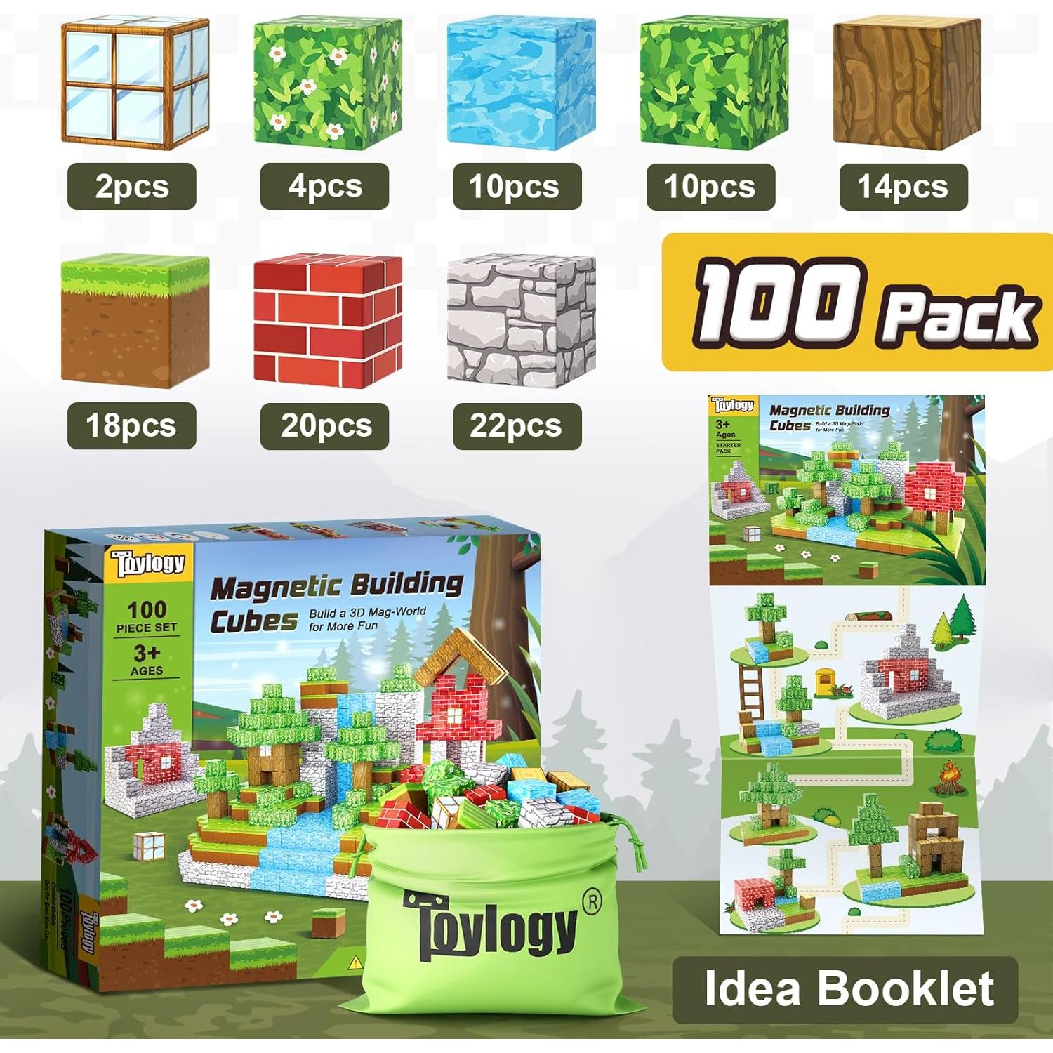 Set de 100 Bloques Magnéticos Toylogy para Niños 3+ Años