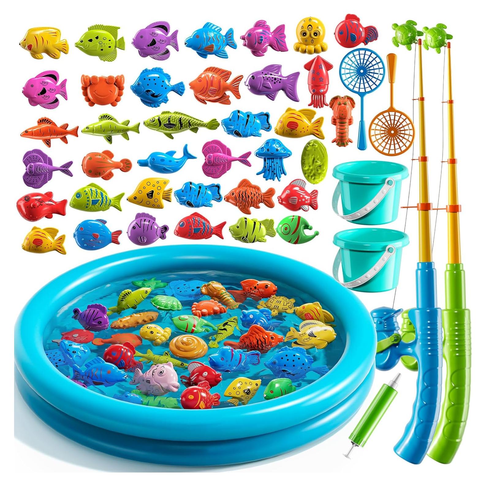 Juego de Pesca Magnética JUKUDAHU con Piscina Inflable 51 Peces