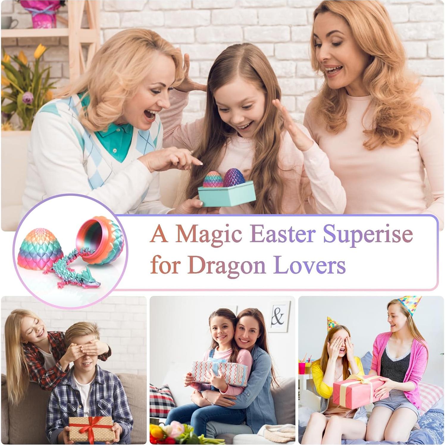 Huevo de Dragón 3D con Dragón Articulado - Multicolor 12.7 cm