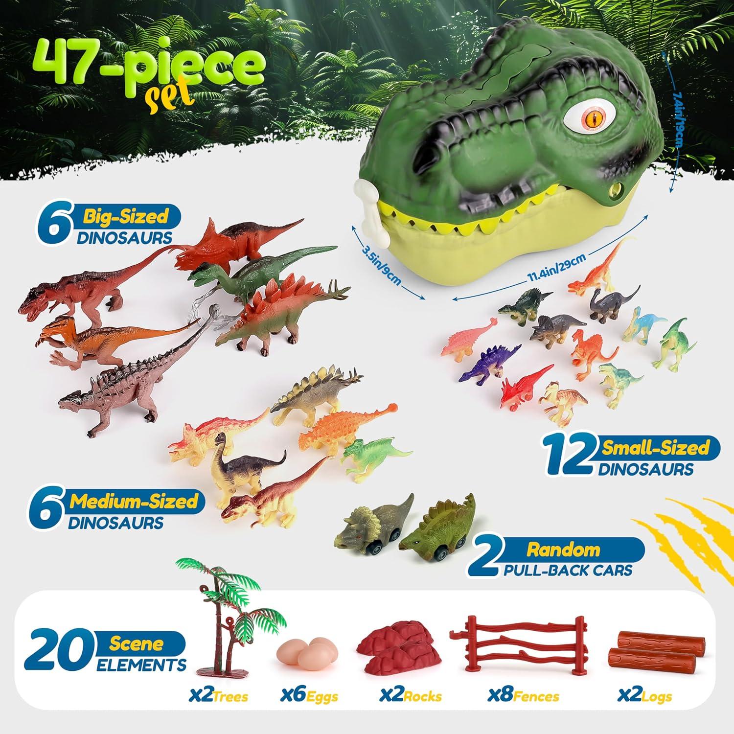 Set de Juguetes de Dinosaurios FINcredible - 47 Piezas para Niños 3-7 Años