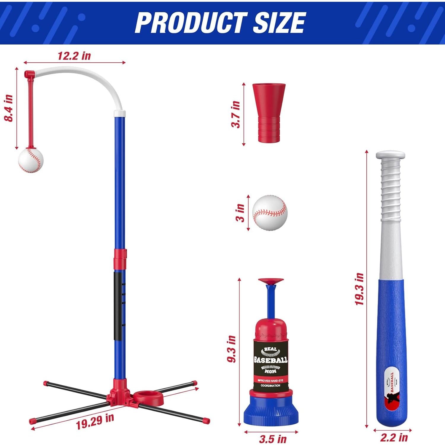 Set de béisbol 3 en 1 HYES para niños 3-5 años - Altura ajustable