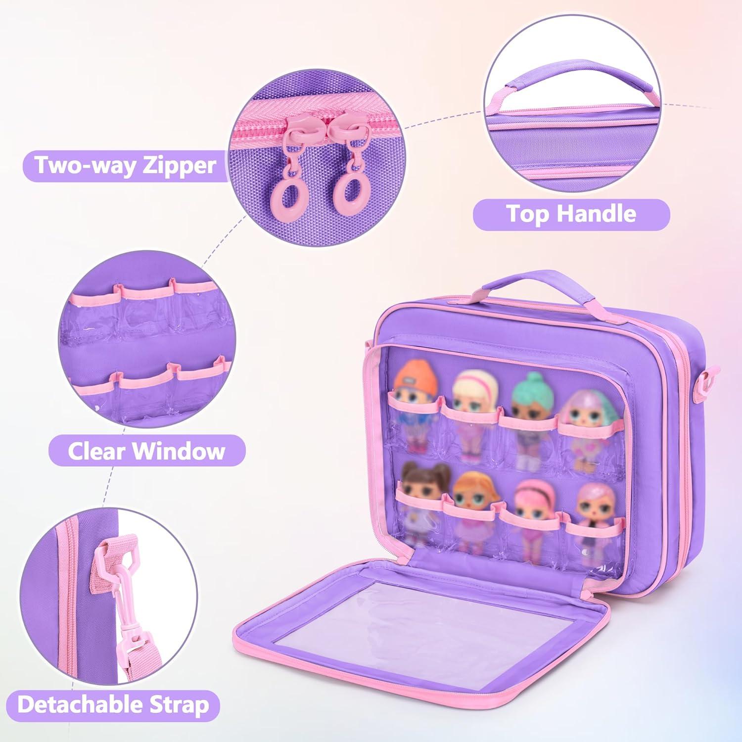 Funda para Muñecas GRAOSO Morado con 7 Bolsillos Transparentes