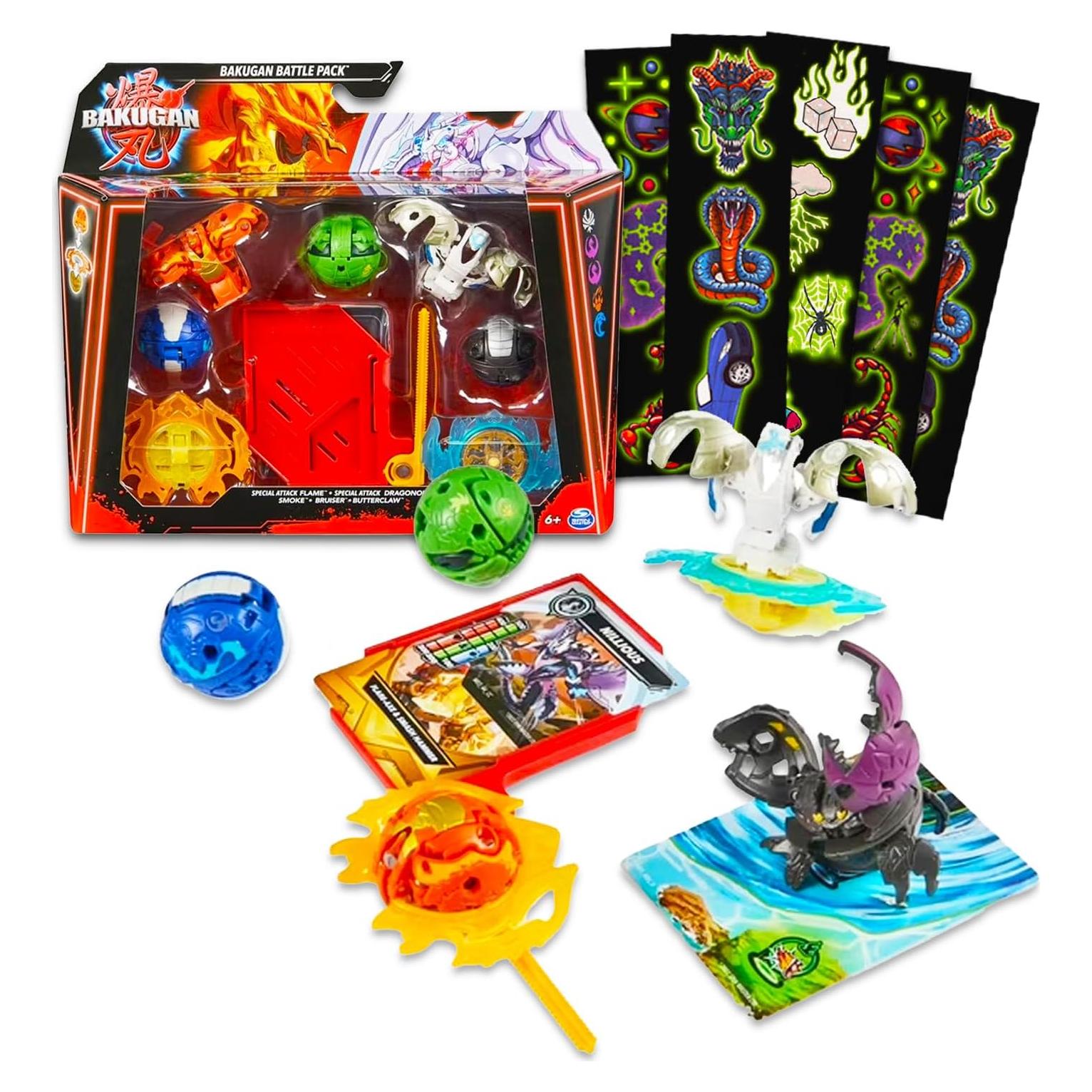 Paquete de Batalla Bakugan - 5 Figuras Giratorias + Tatuajes