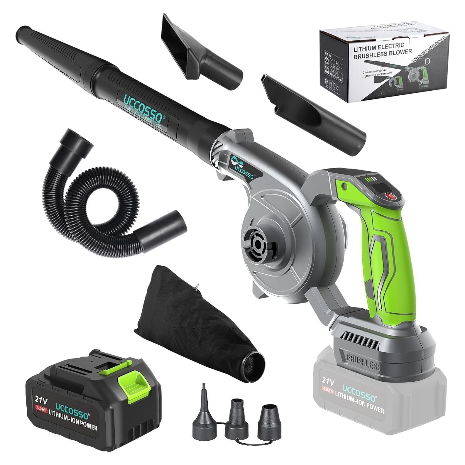 Soplador de Hojas UCCOSSO 21V 2-en-1 Inalámbrico 240 km/h