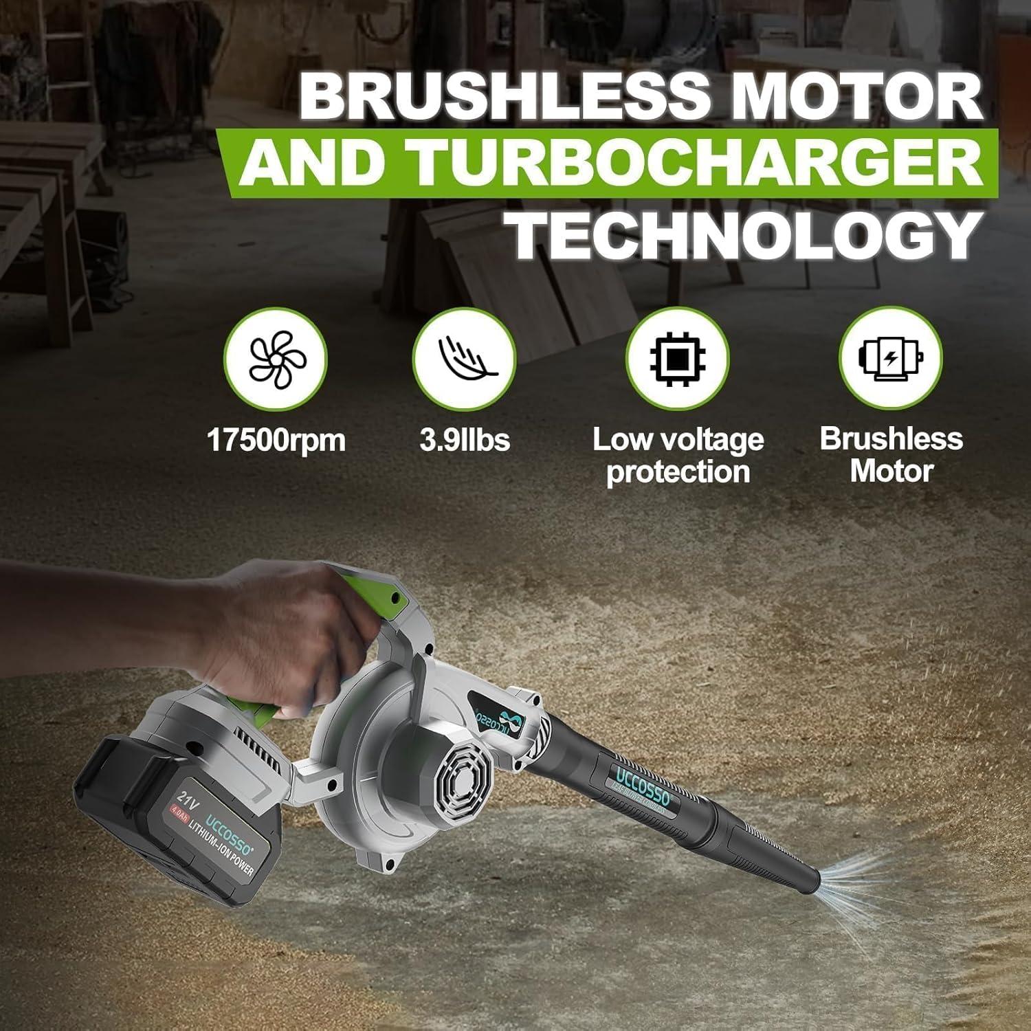 Soplador de Hojas UCCOSSO 21V 2-en-1 Inalámbrico 240 km/h