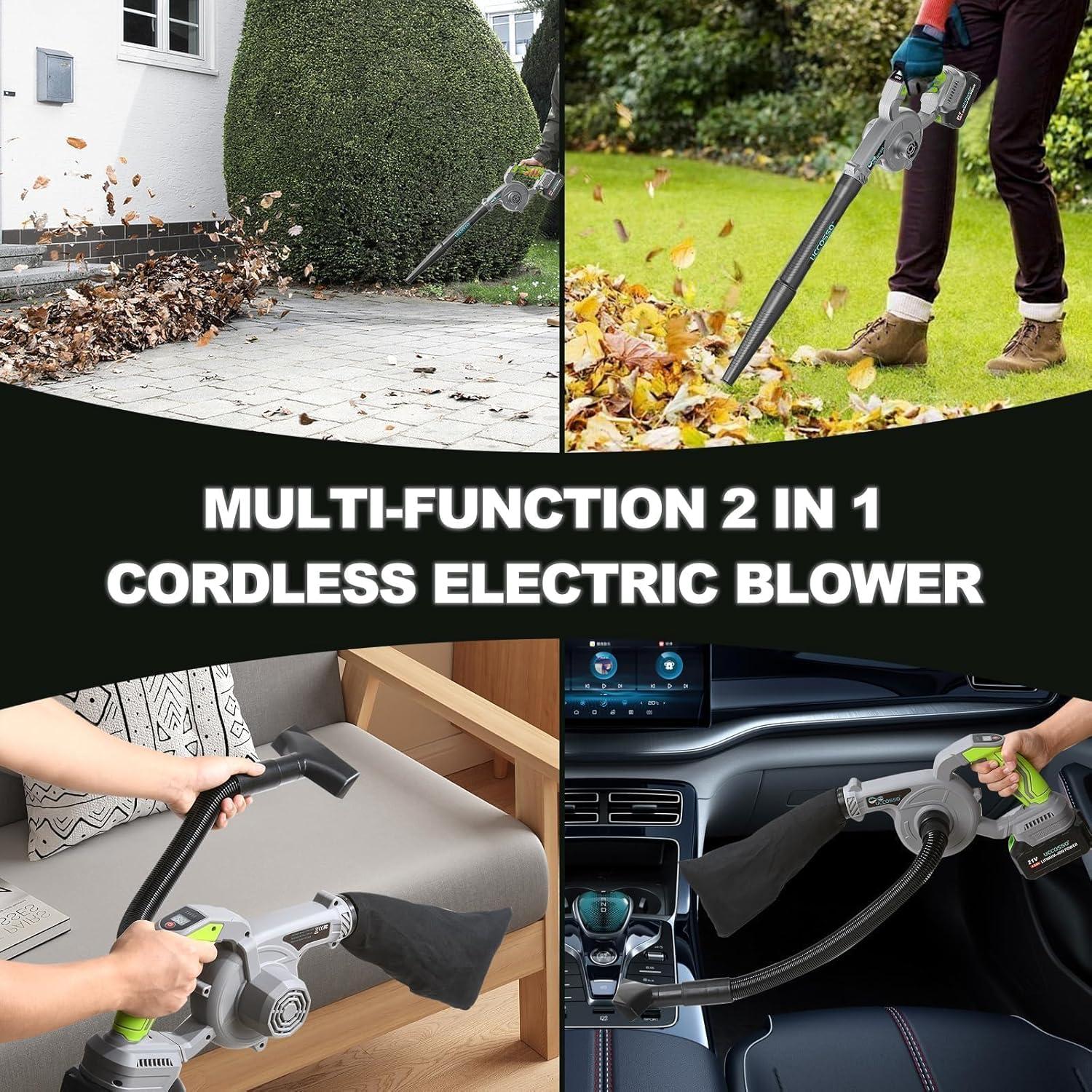 Soplador de Hojas UCCOSSO 21V 2-en-1 Inalámbrico 240 km/h