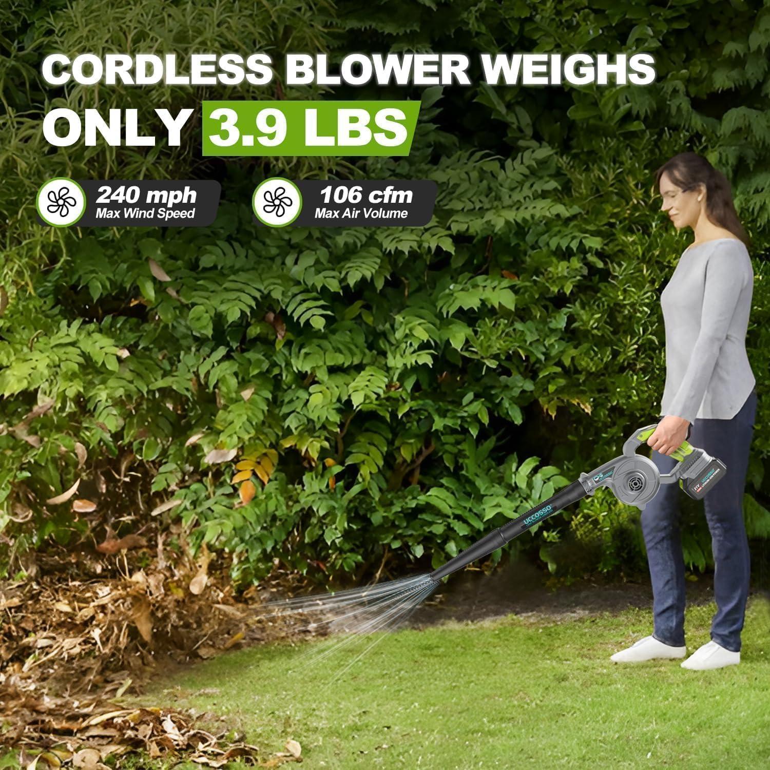 Soplador de Hojas UCCOSSO 21V 2-en-1 Inalámbrico 240 km/h