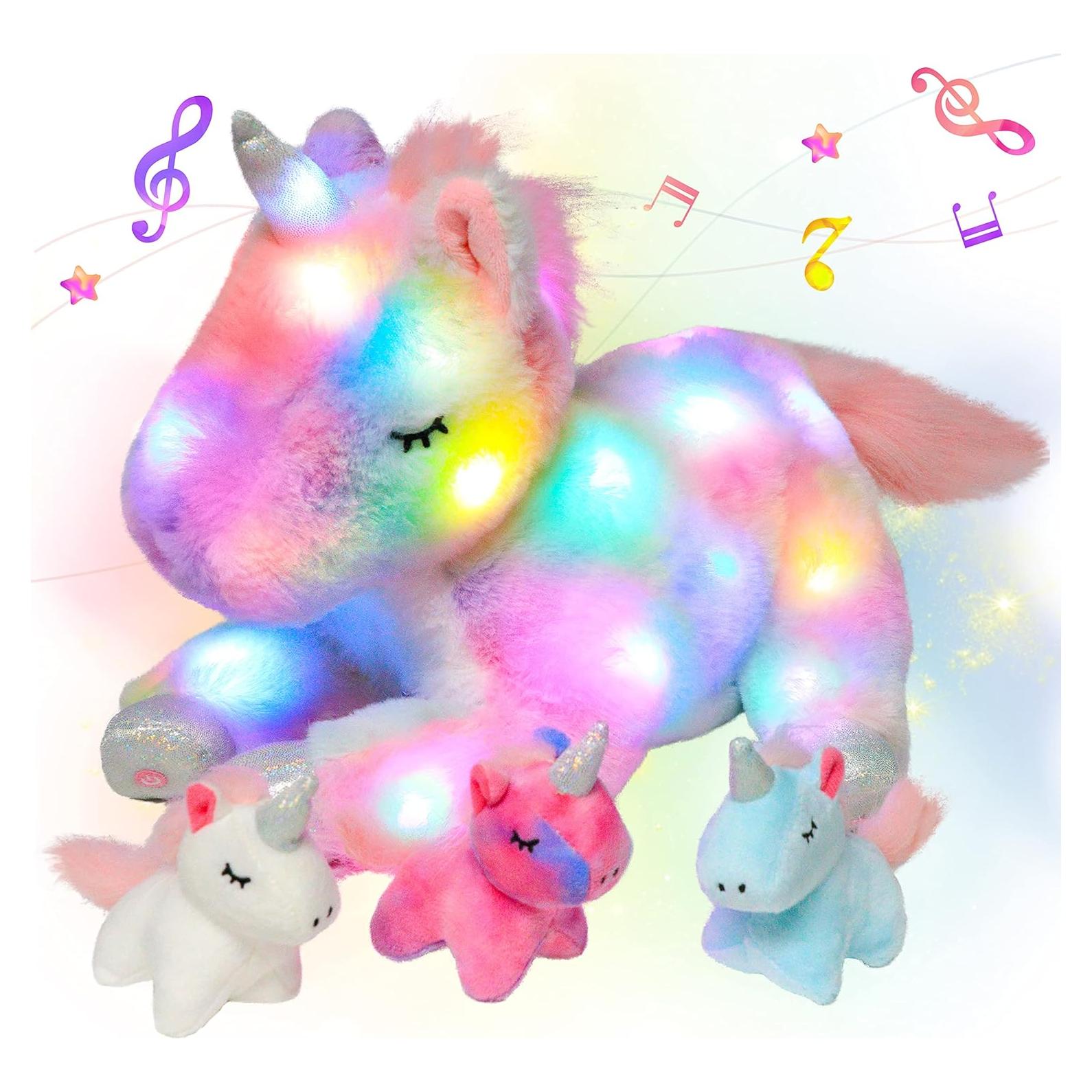 Unicornio de Peluche Musical LED Hopearl 48 cm con 3 Bebés