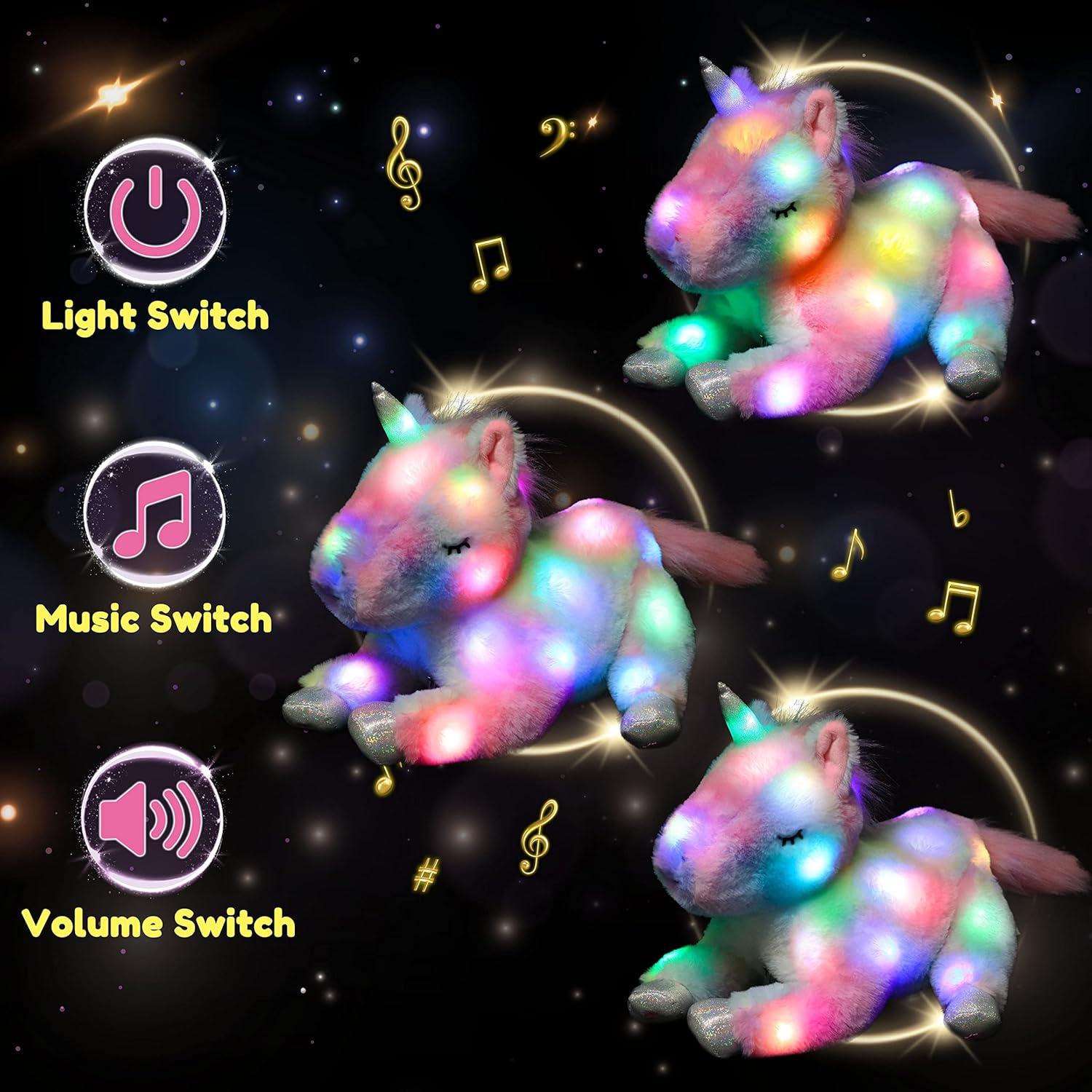 Unicornio de Peluche Musical LED Hopearl 48 cm con 3 Bebés
