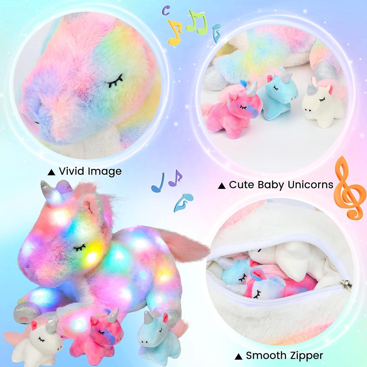 Unicornio de Peluche Musical LED Hopearl 48 cm con 3 Bebés