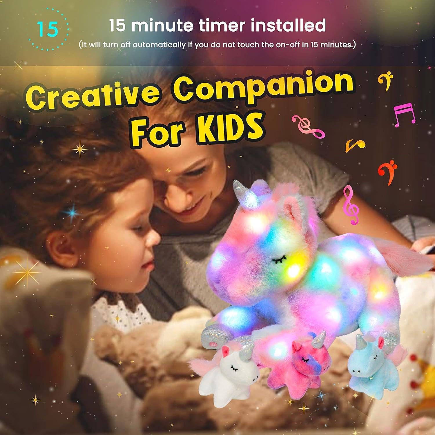 Unicornio de Peluche Musical LED Hopearl 48 cm con 3 Bebés