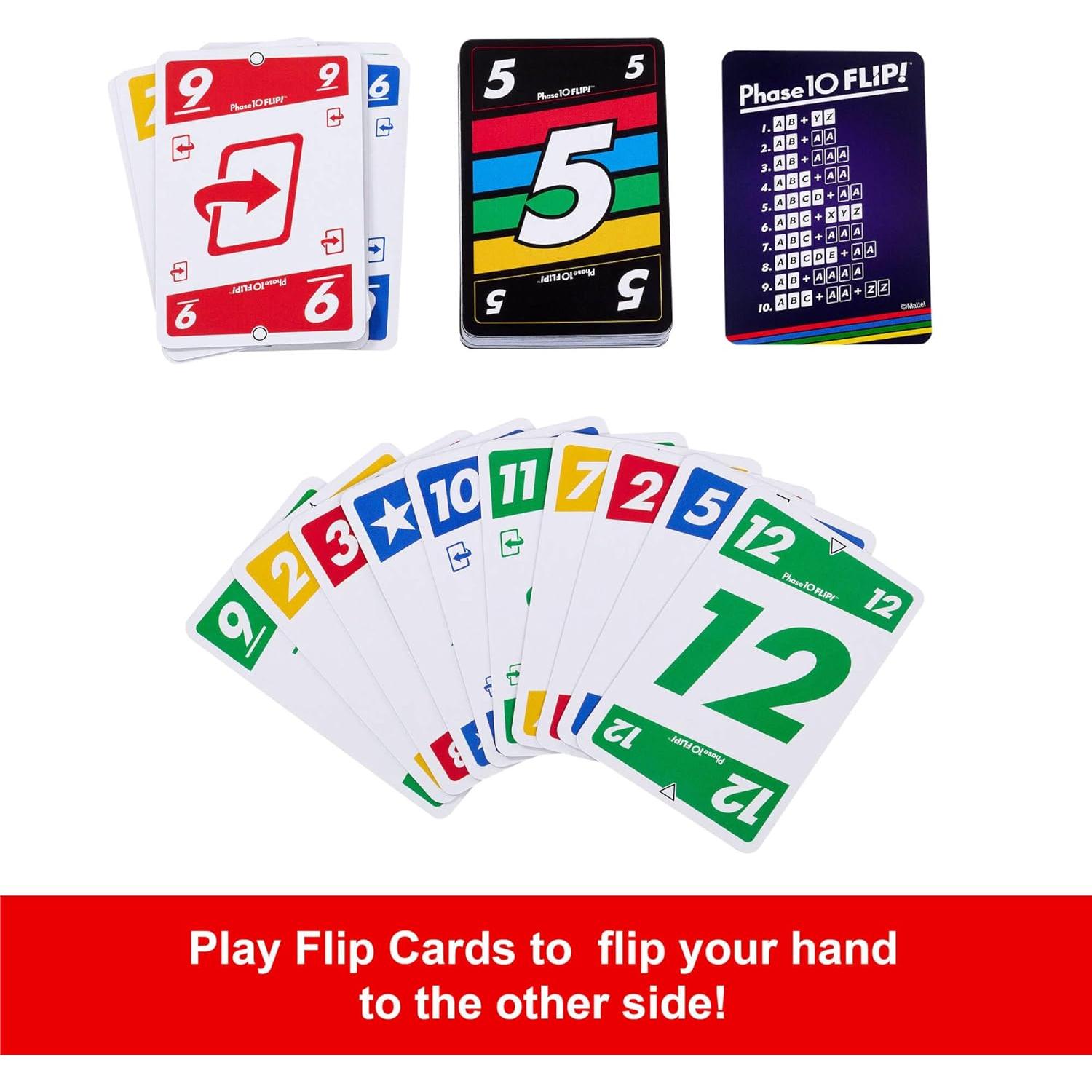 Juego de Cartas Phase 10 Flip Mattel - Familiar 2-6 Jugadores