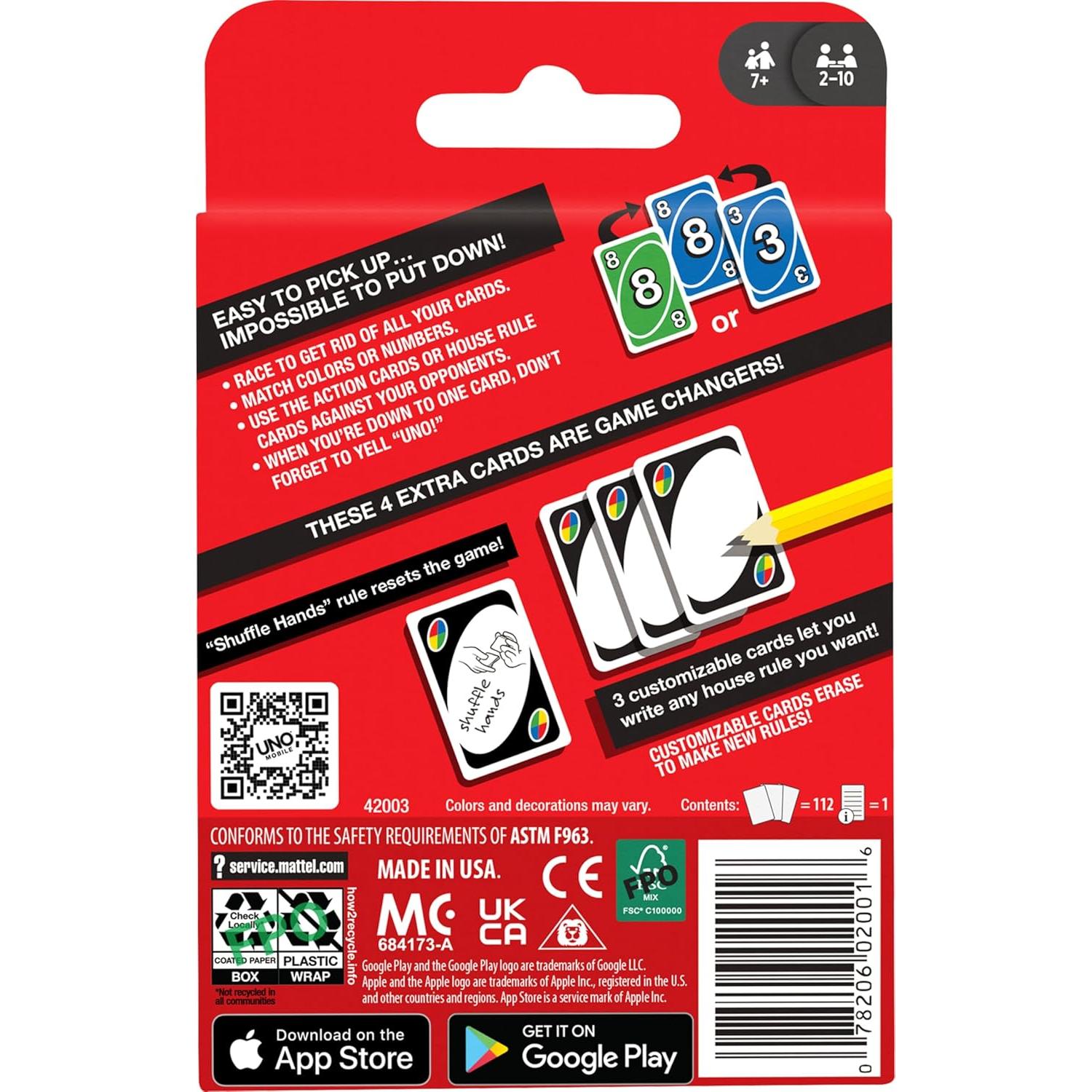 Juego de Cartas UNO Mattel 108 cartas para 10 jugadores