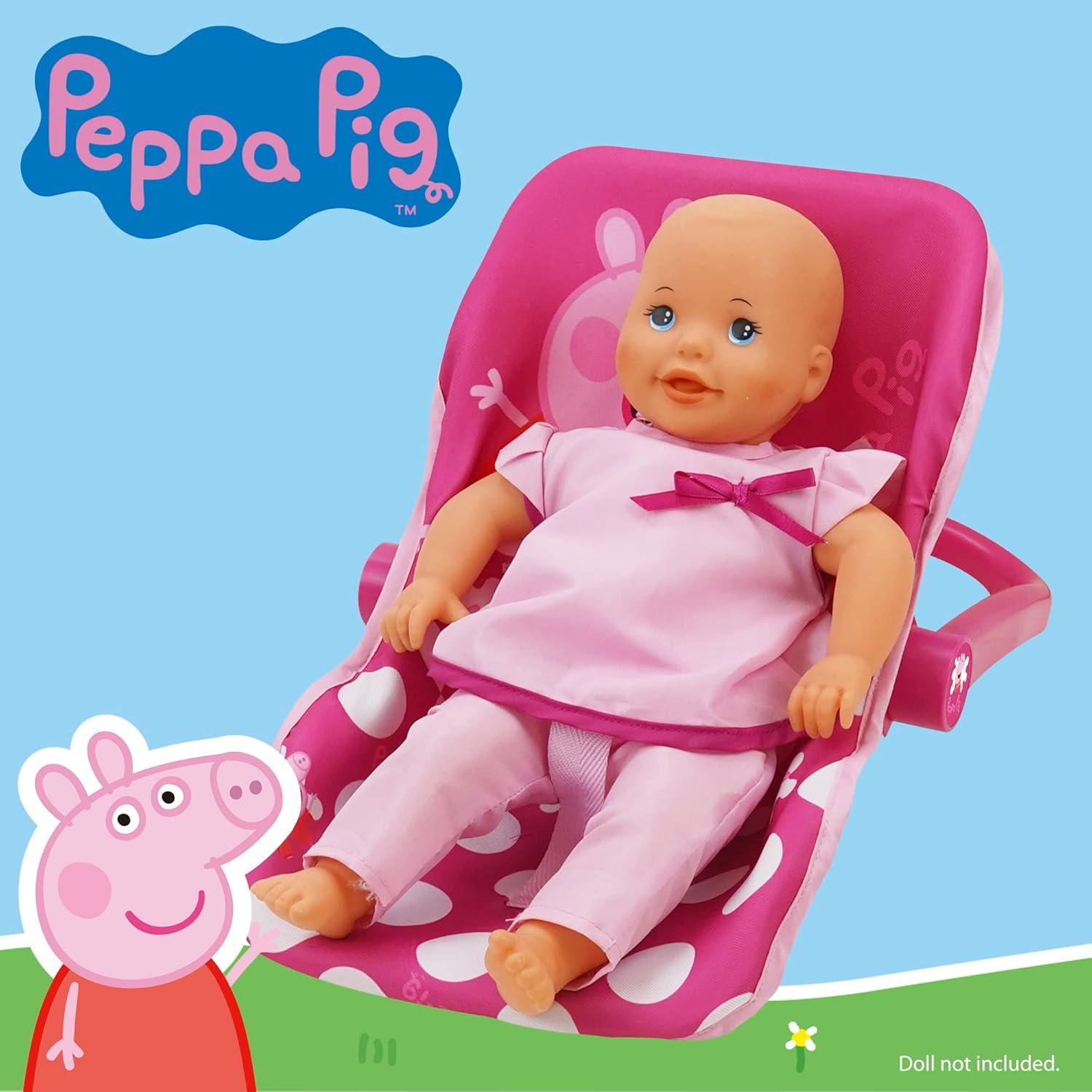 Silla de Auto para Muñecas Peppa Pig - Convertible en Silla de Alimentación - Rosa y Blanca