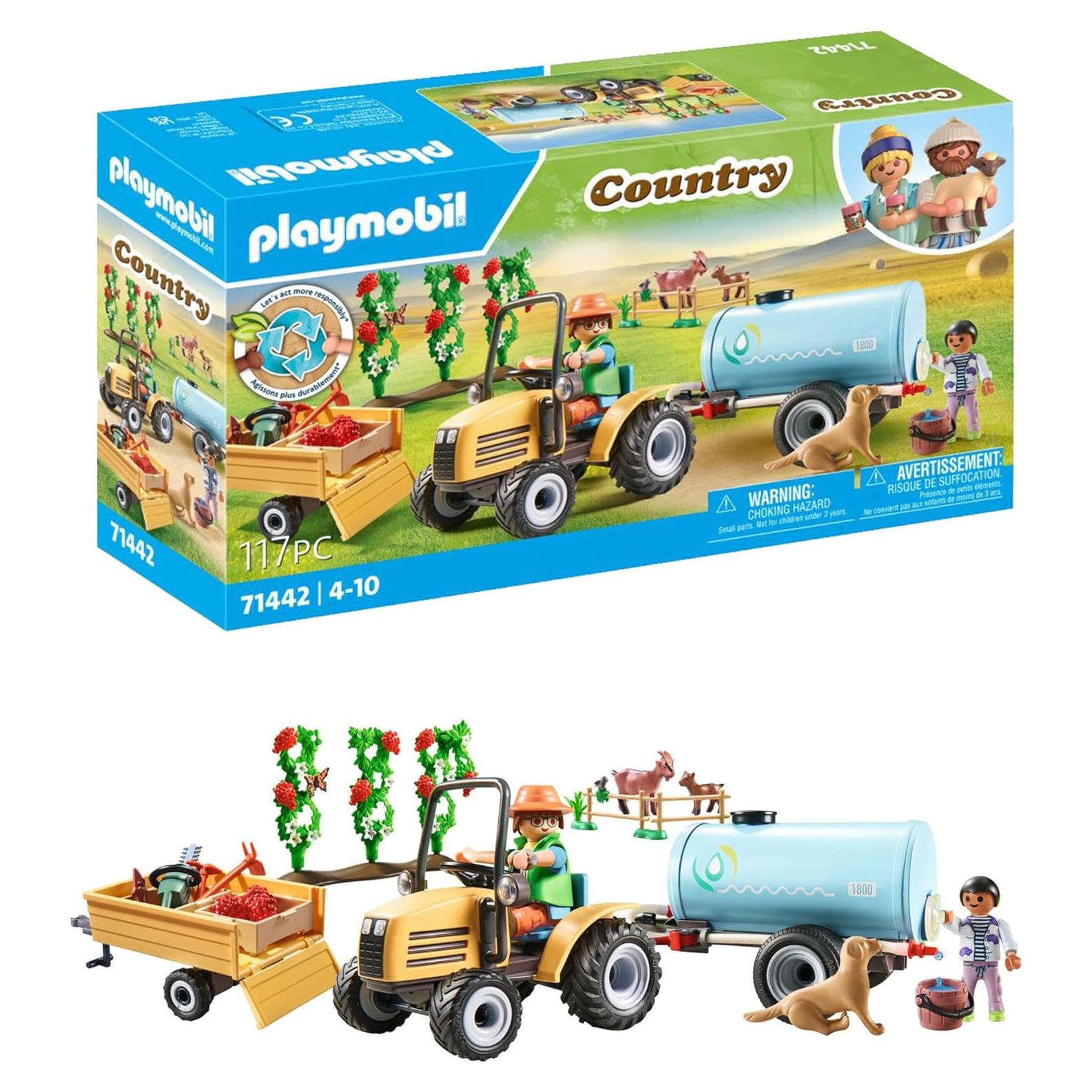 PLAYMOBIL Tractor con Remolque y Tanque 71442 - Juego de Granja