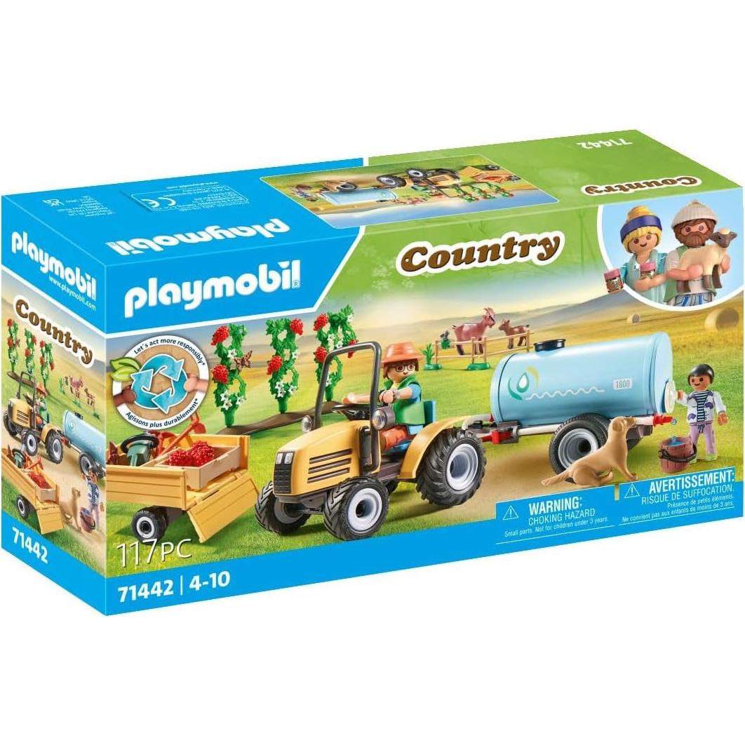 PLAYMOBIL Tractor con Remolque y Tanque 71442 - Juego de Granja