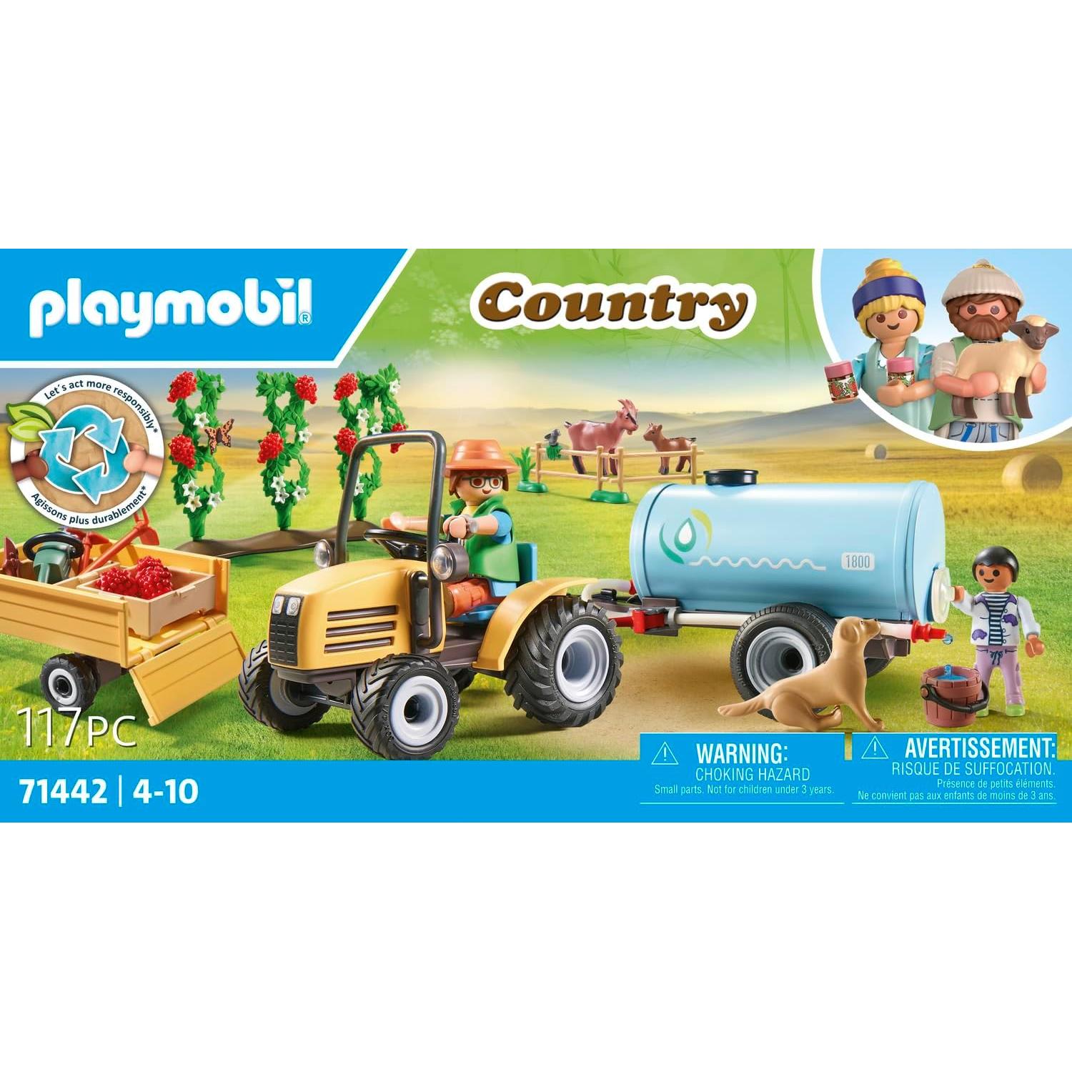 PLAYMOBIL Tractor con Remolque y Tanque 71442 - Juego de Granja