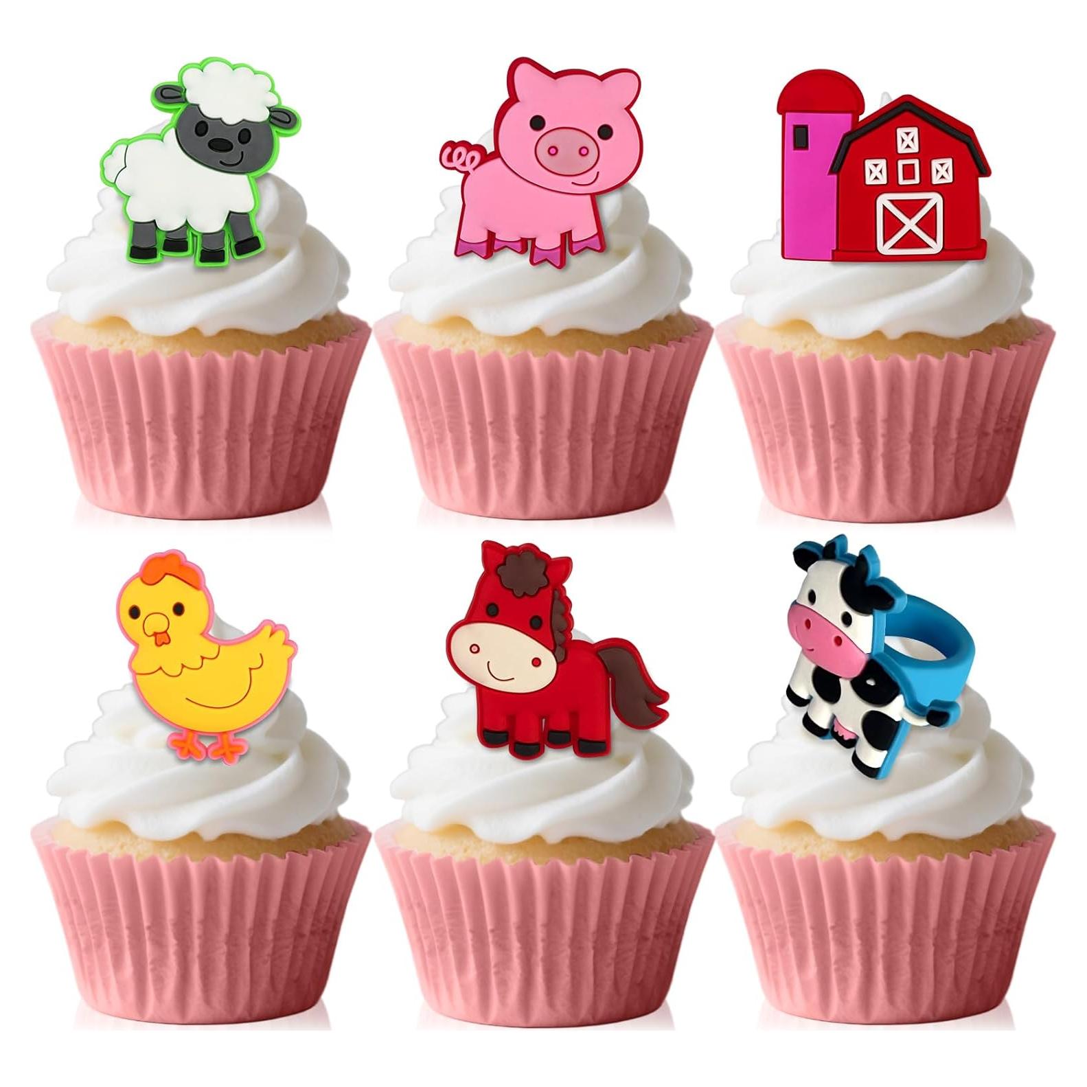 Adornos de Cupcake de Animales de Granja 24 Pcs - Yuanhsihui