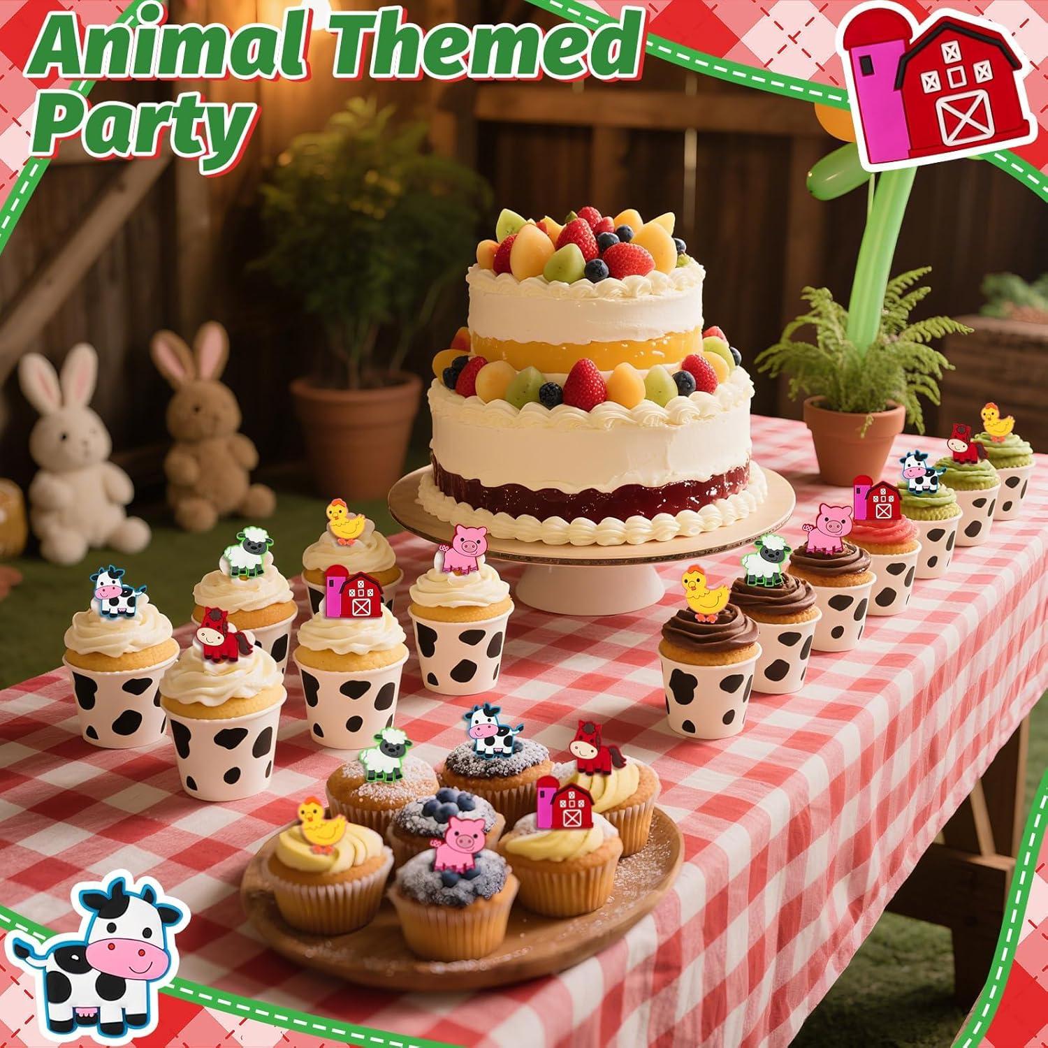 Adornos de Cupcake de Animales de Granja 24 Pcs - Yuanhsihui