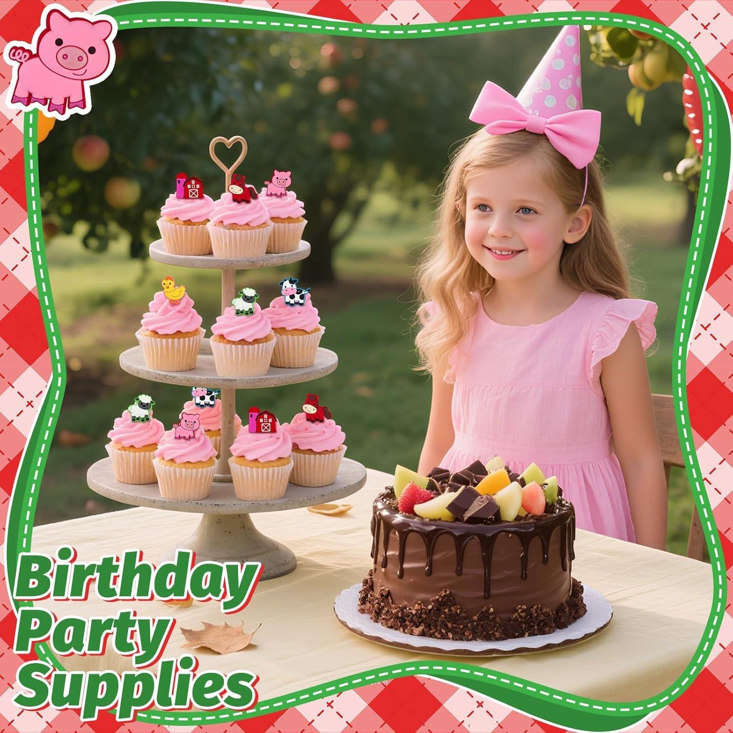 Adornos de Cupcake de Animales de Granja 24 Pcs - Yuanhsihui