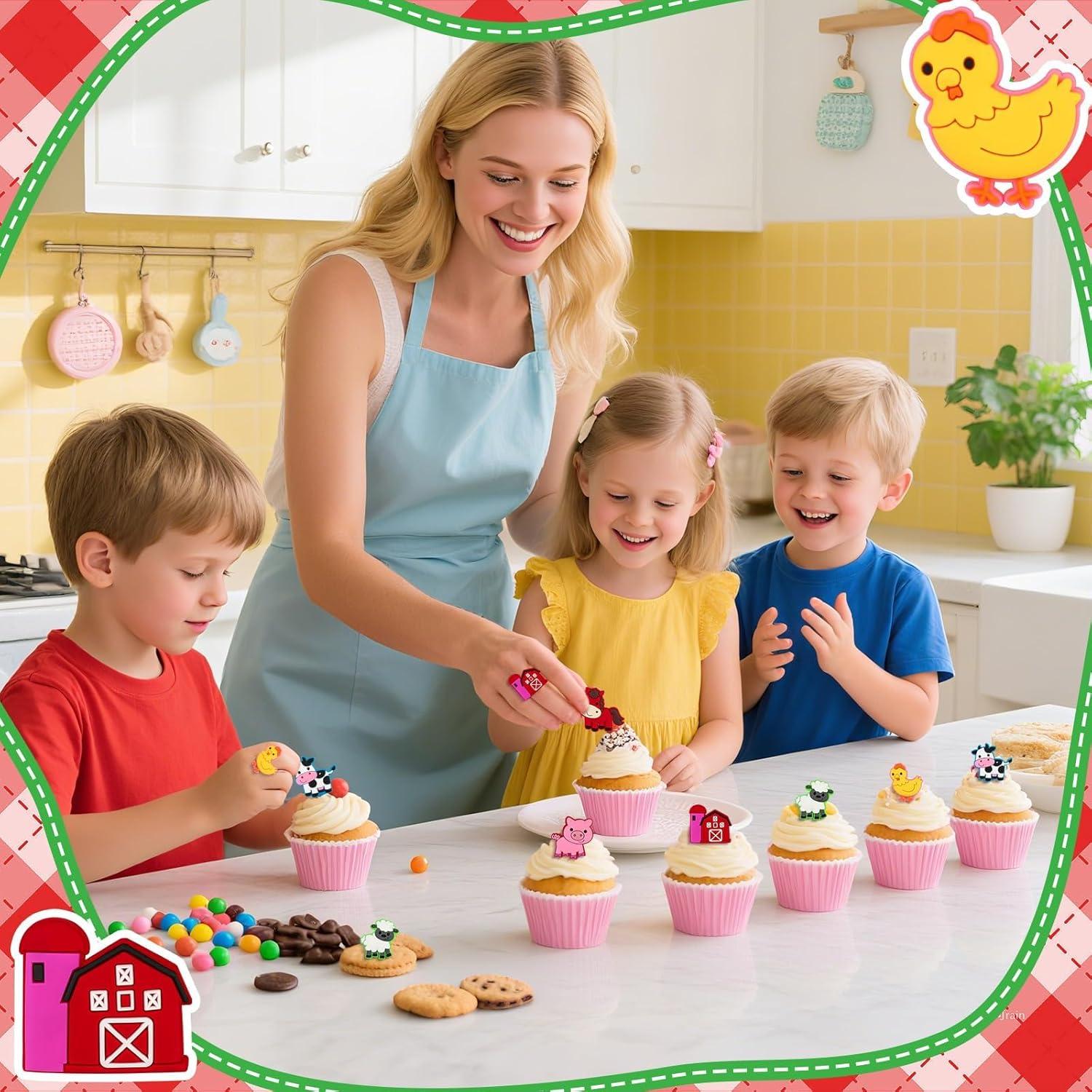 Adornos de Cupcake de Animales de Granja 24 Pcs - Yuanhsihui