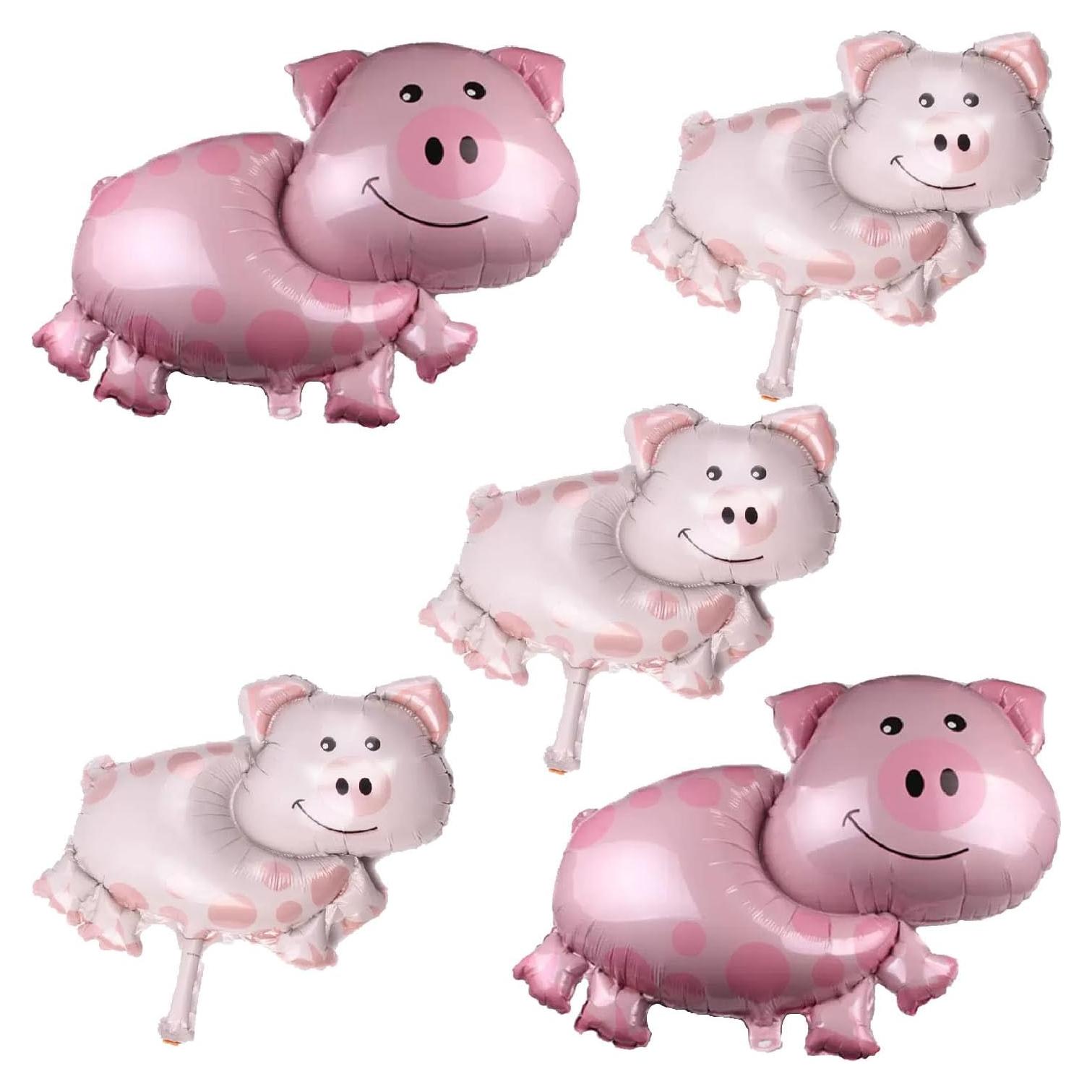 5 Globos de Cerdo Rosa de Foil para Baby Shower y Cumpleaños