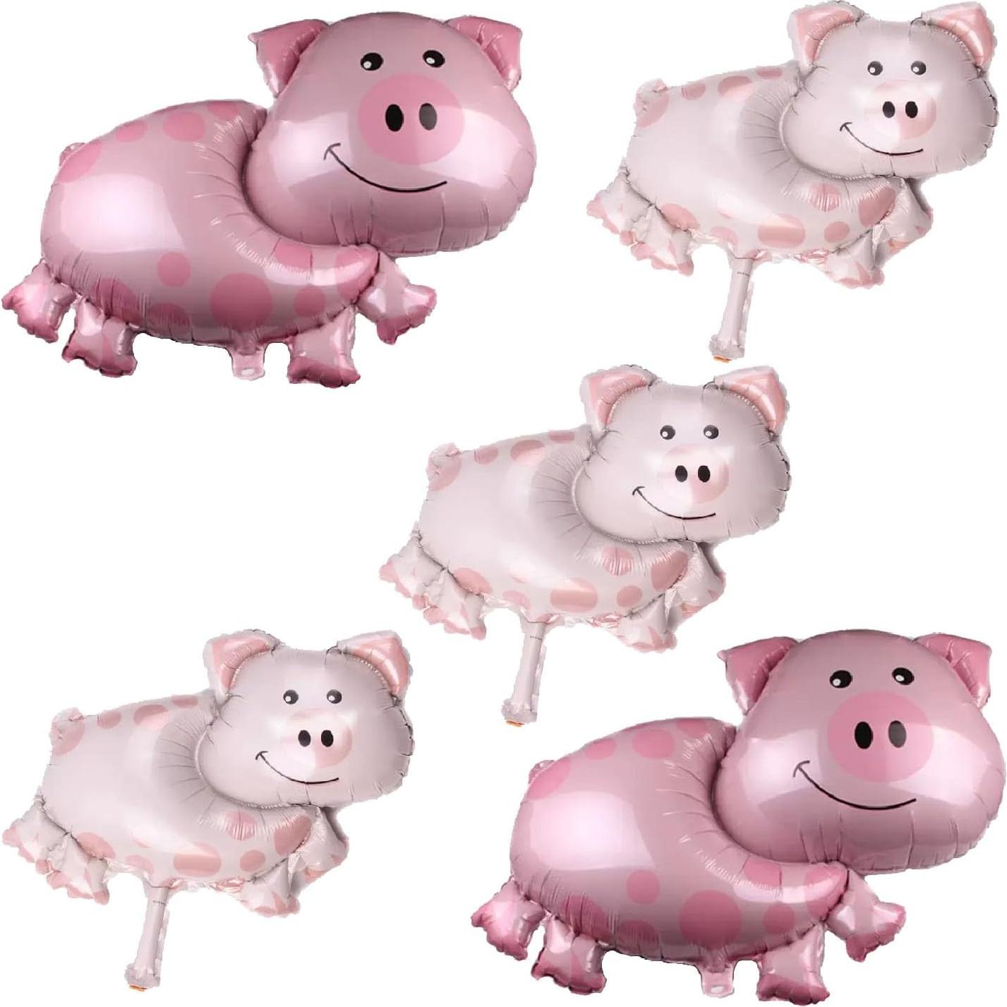 5 Globos de Cerdo Rosa de Foil para Baby Shower y Cumpleaños