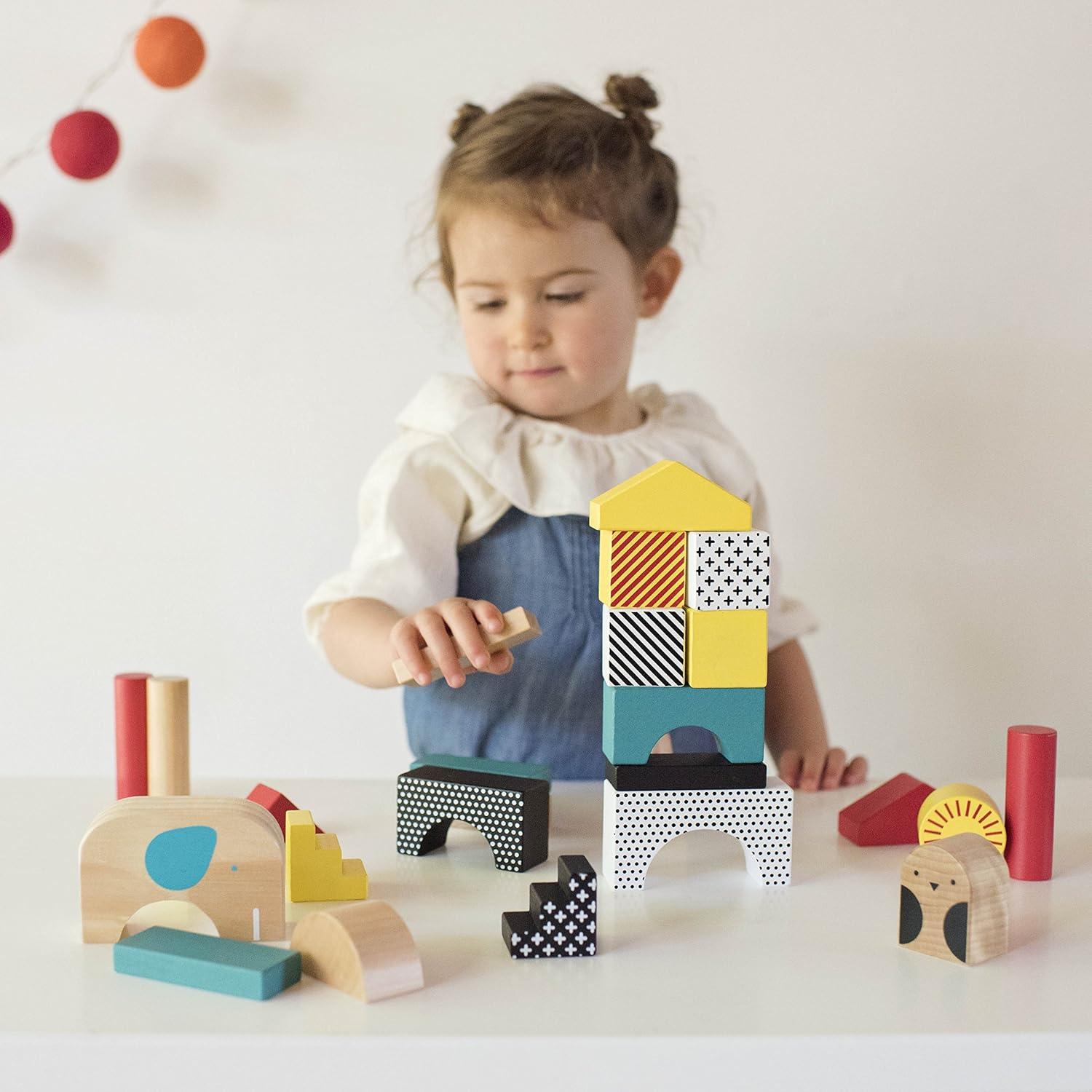 Bloques de Construcción de Madera Petit Collage 26 Piezas 14 Formas