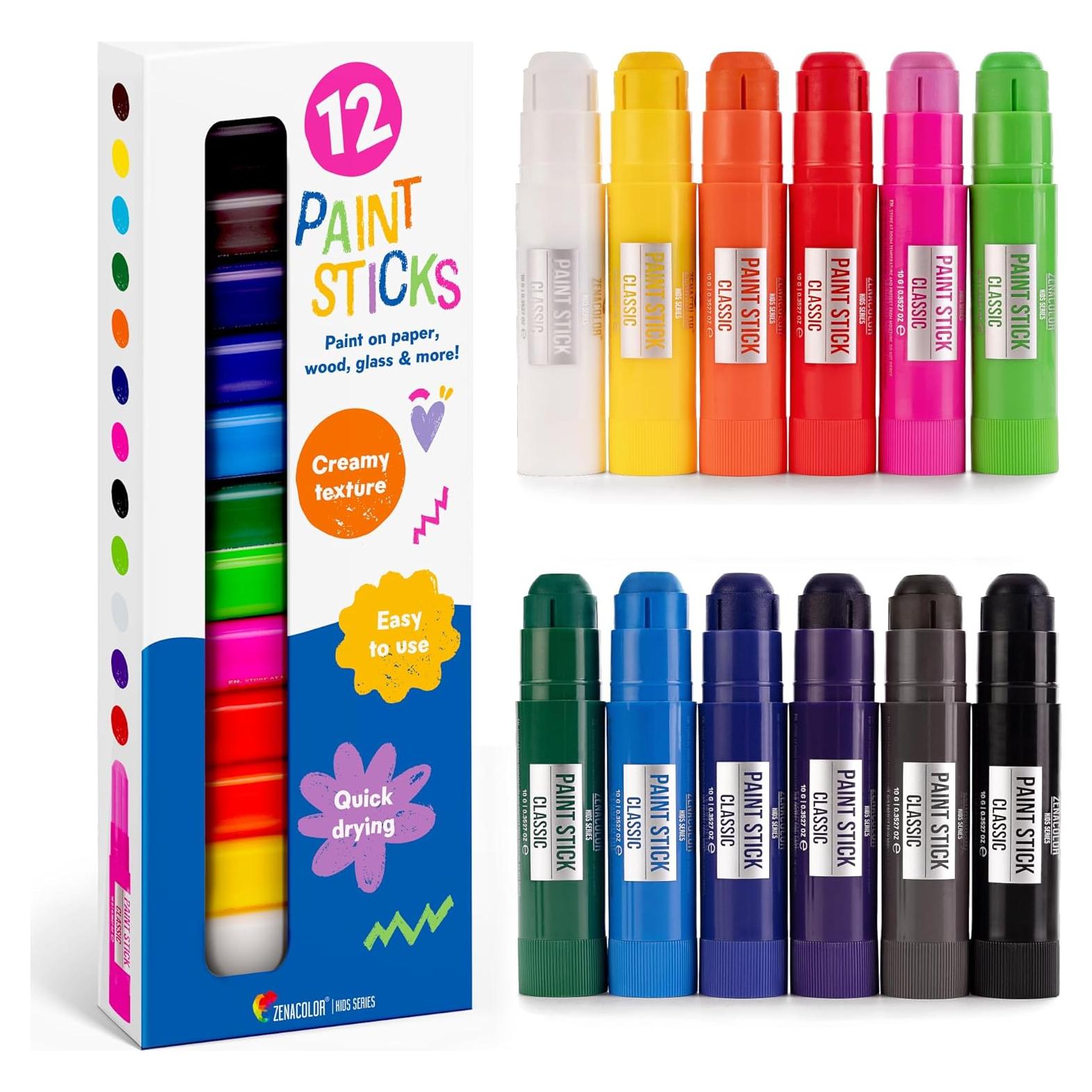 Palitos de Témpera Zenacolor - 12 Colores Lavables para Niños