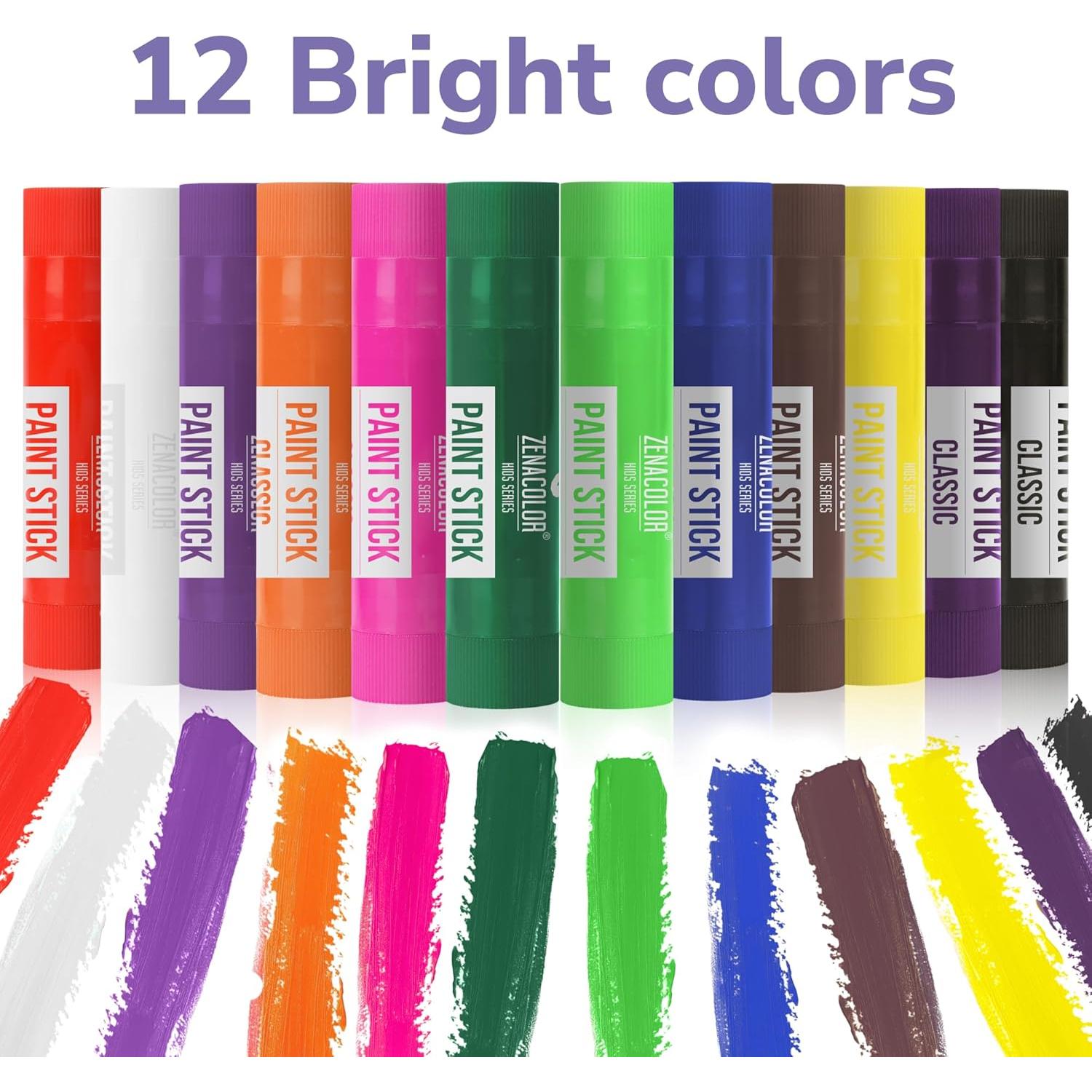 Palitos de Témpera Zenacolor - 12 Colores Lavables para Niños