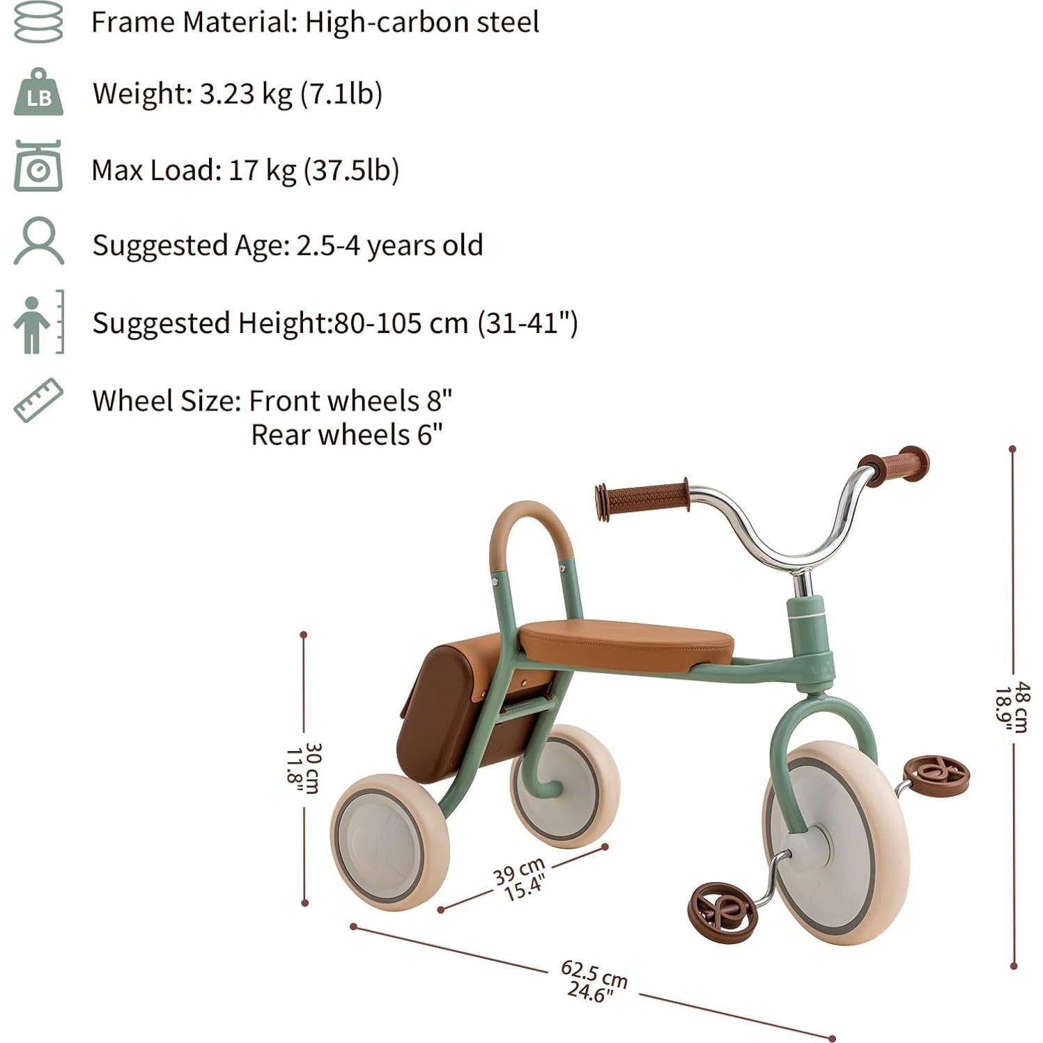 Triciclo para Niños KIDPOP Mate Verde 2.5-4 Años